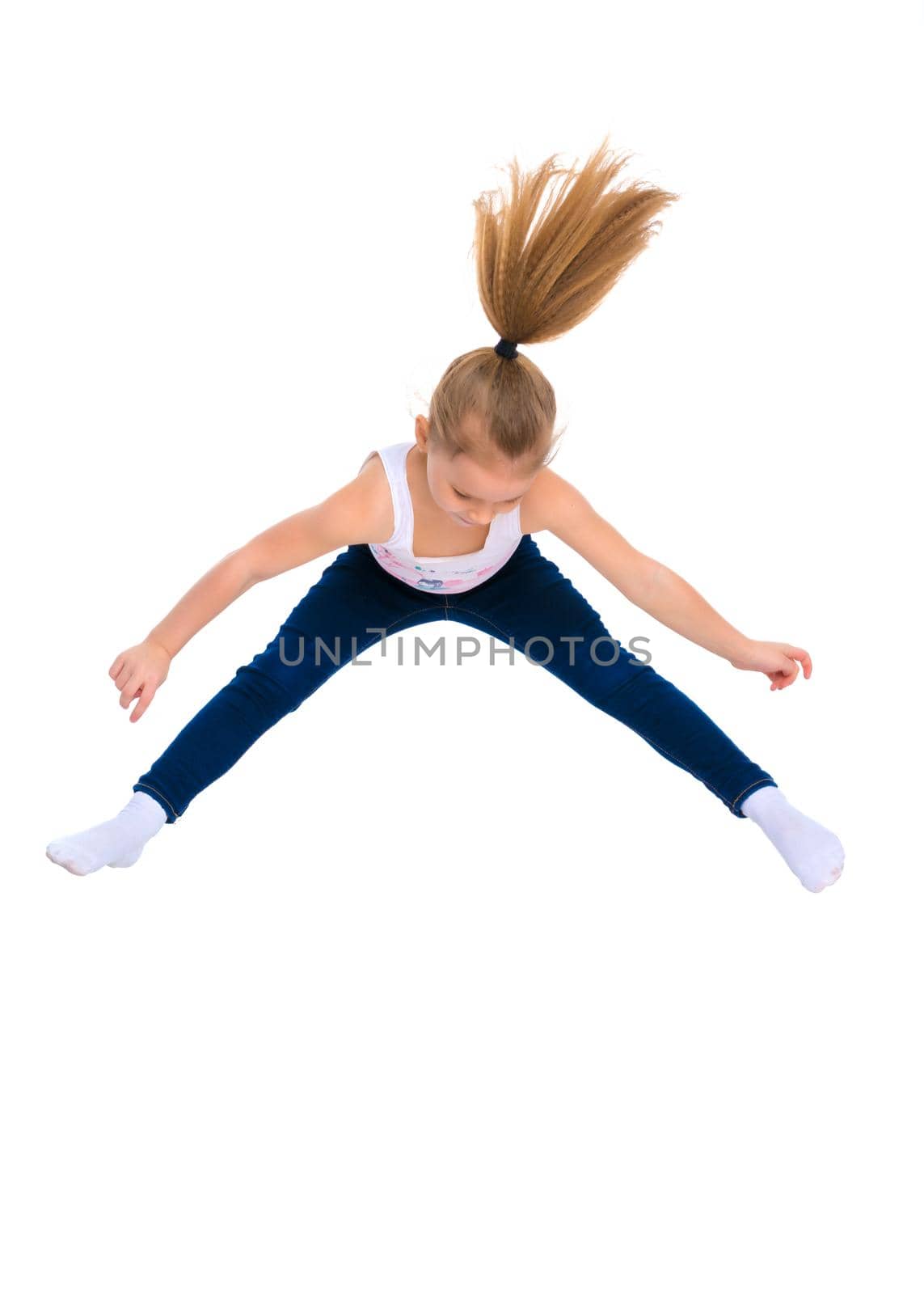 Girl gymnast jumping. by kolesnikov_studio