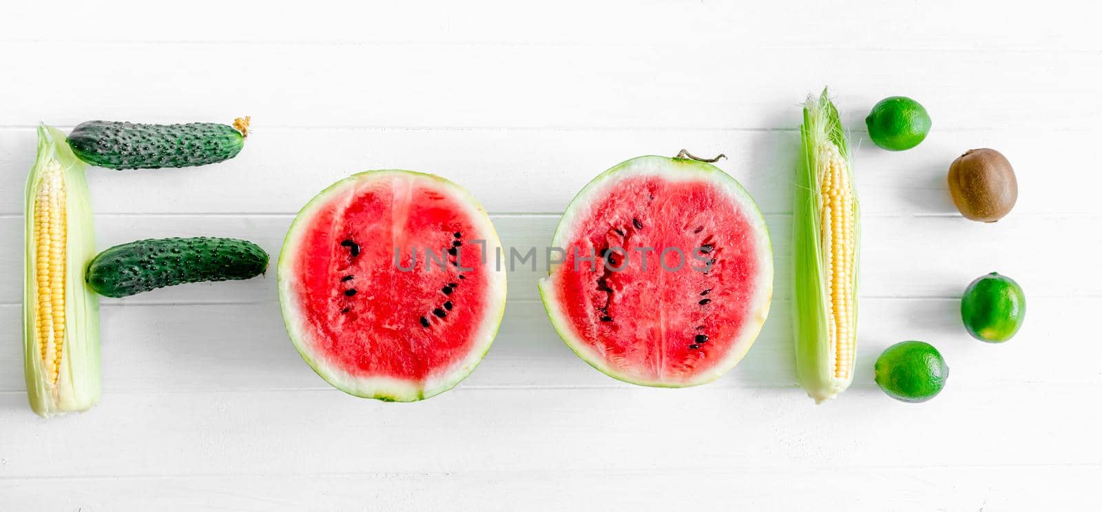 Fresh tasty berriess ,fruits and vegetables set in a word on the white background