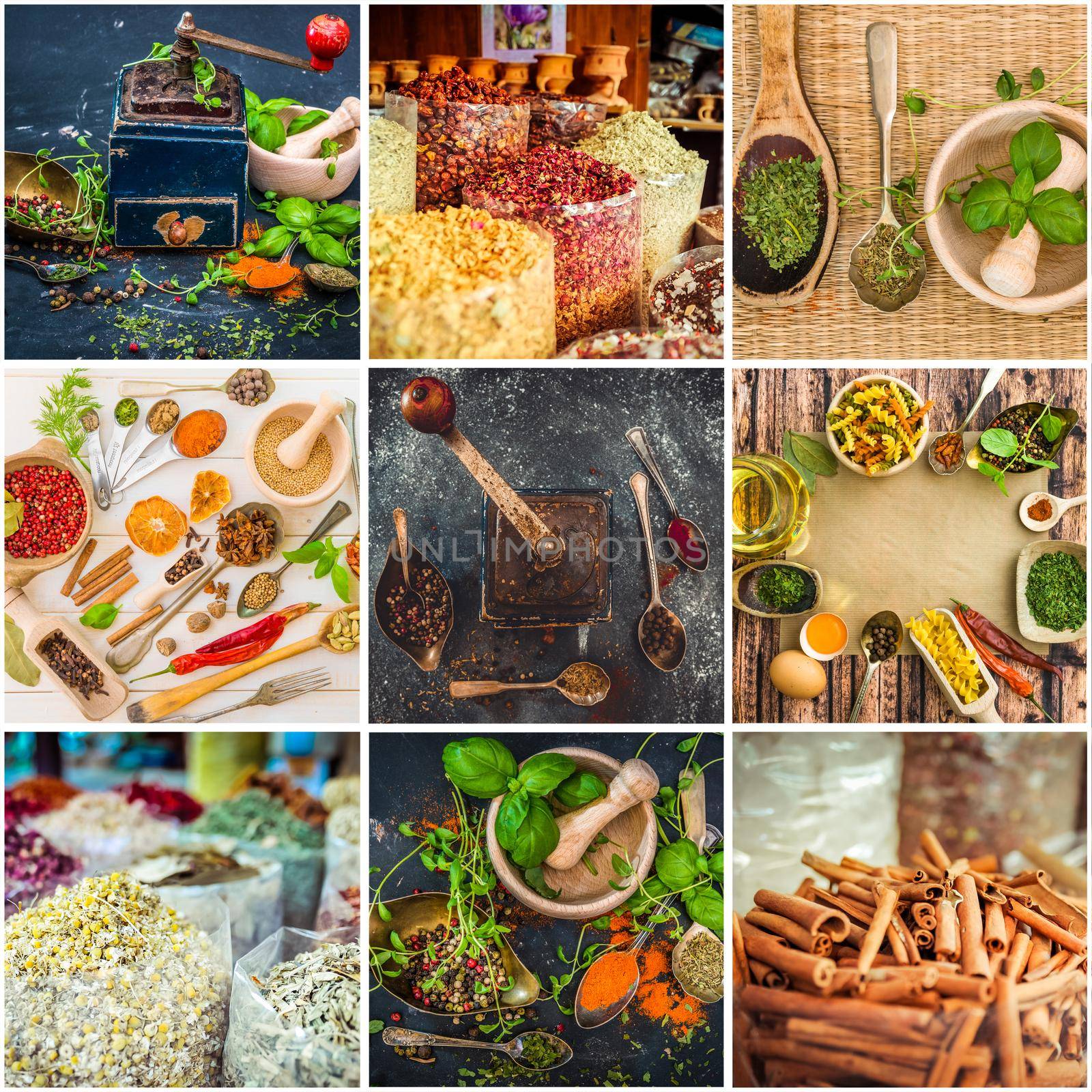 photo collage of herbs and spices