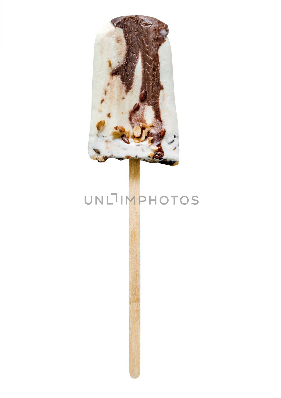 homemade chocolate ice cream with musli isolated on white background