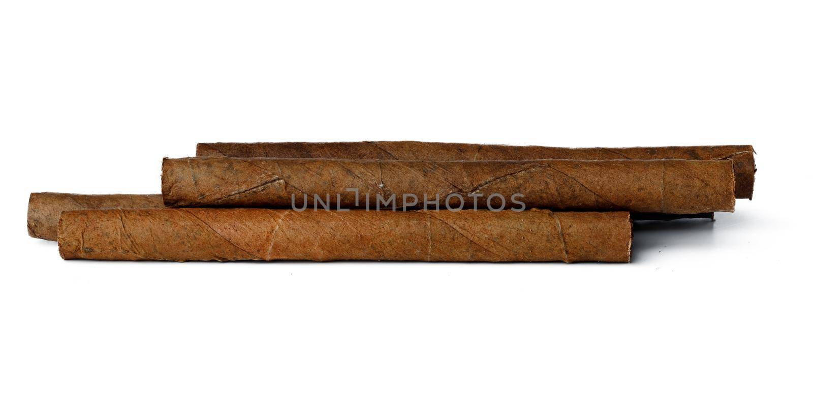 Bunch of hand rolled cigars isolated on white background