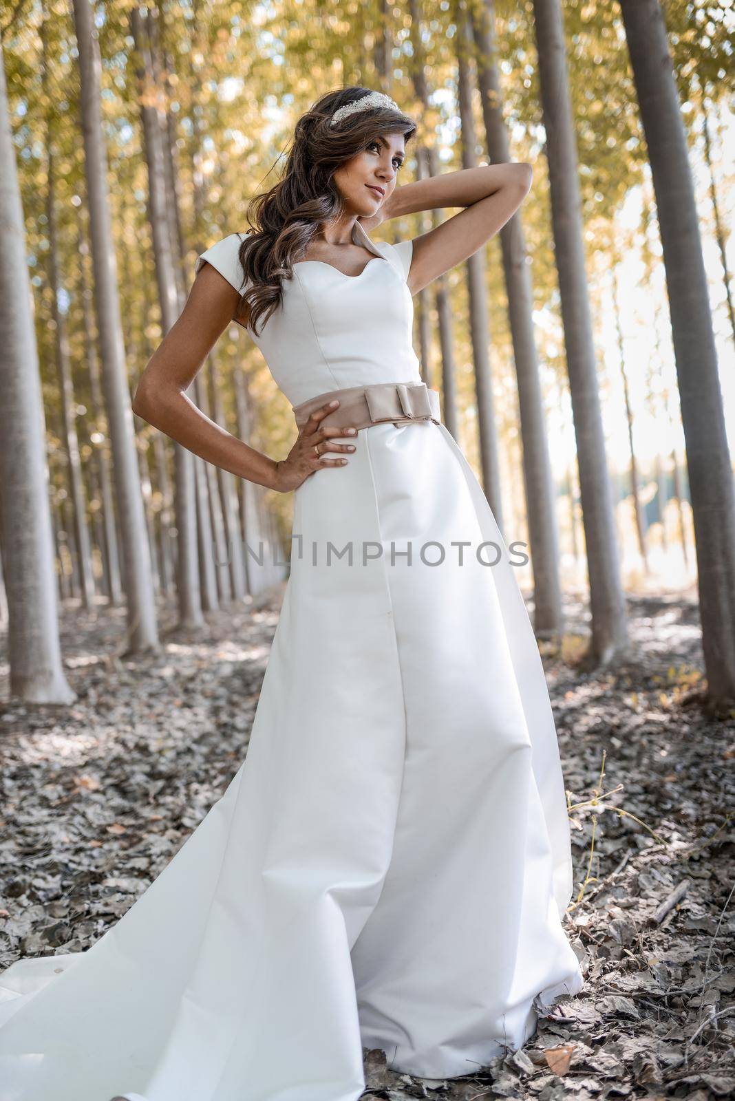 Portrait of beautiful bride outdoors in a forest