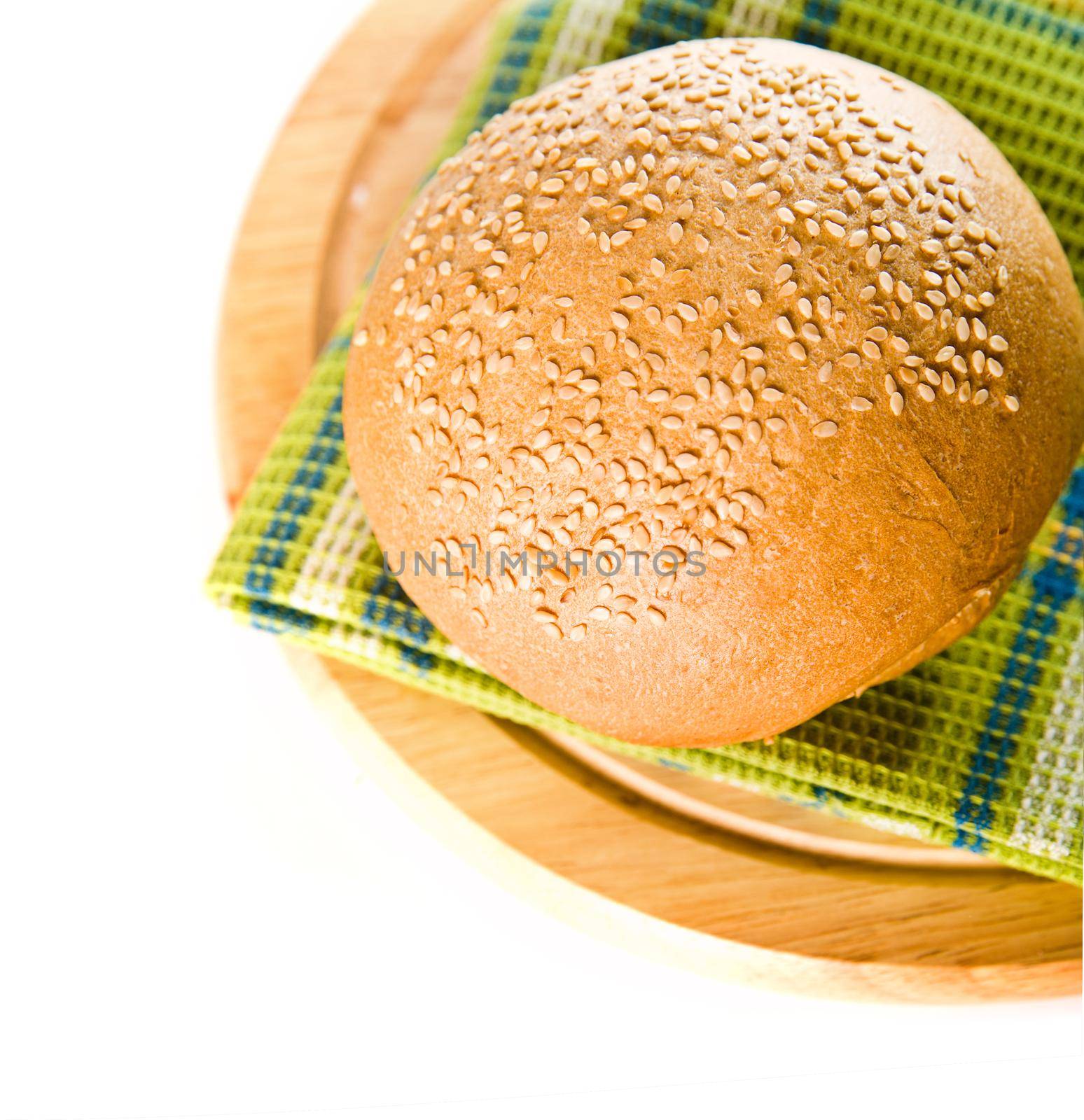 newly baked bread on a white background