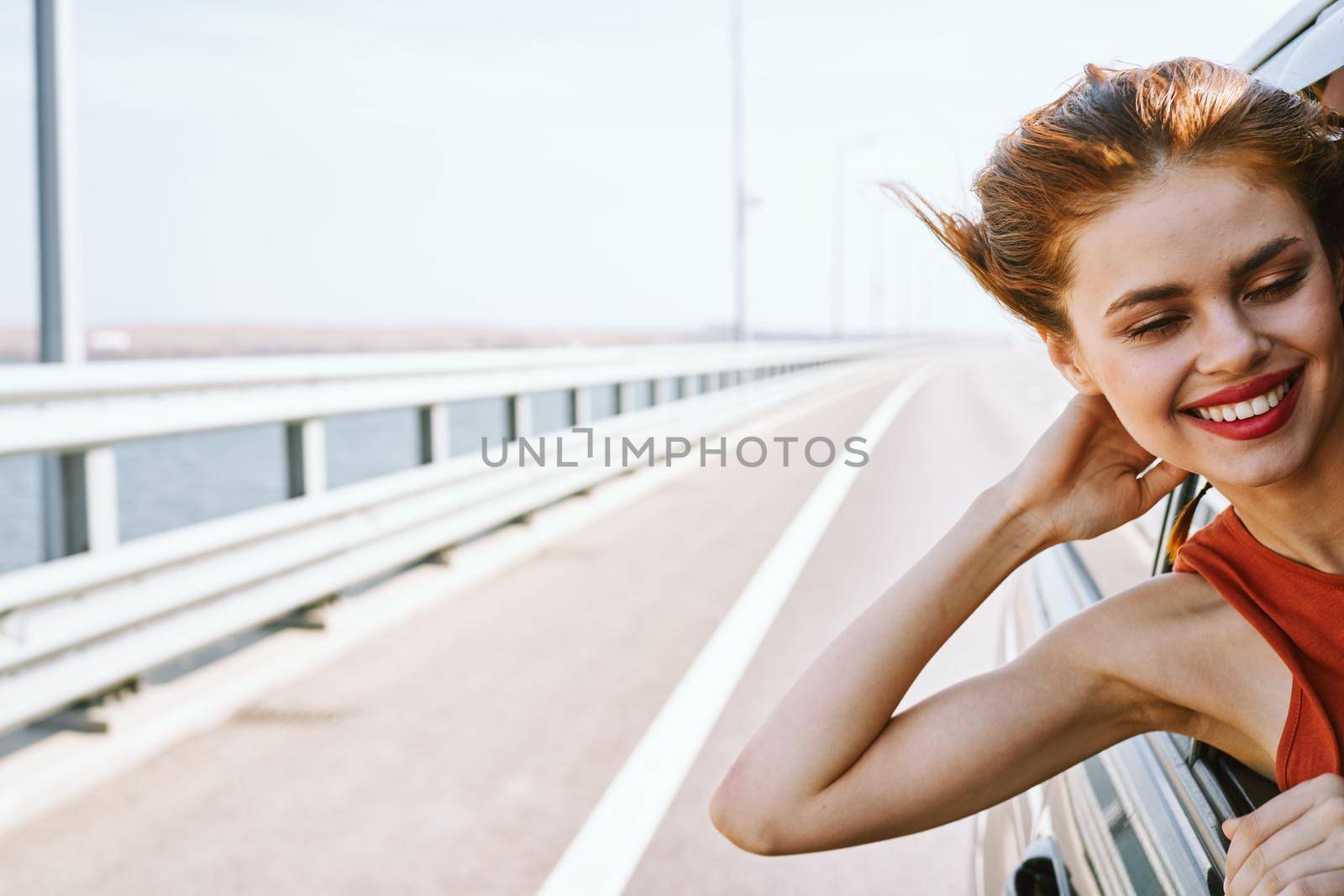 joyful woman trip travel fun vacation nature. High quality photo