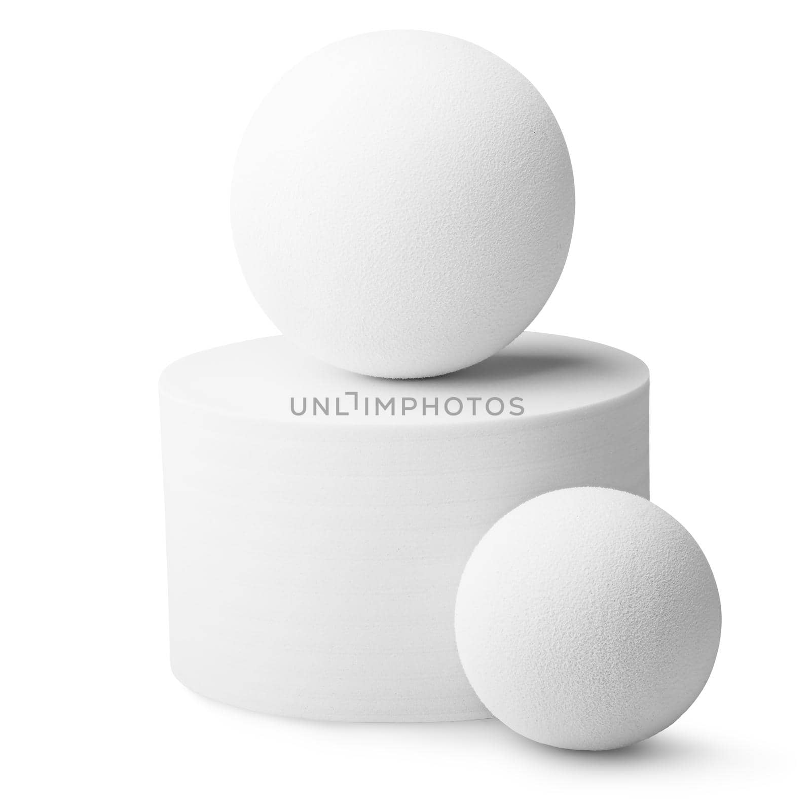 Perfect white cylinder and two balls isolated on white