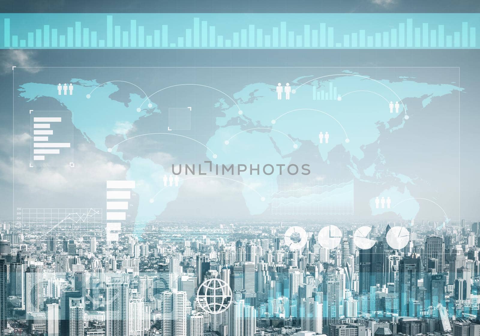 Stock market data on background of cityscape by adam121