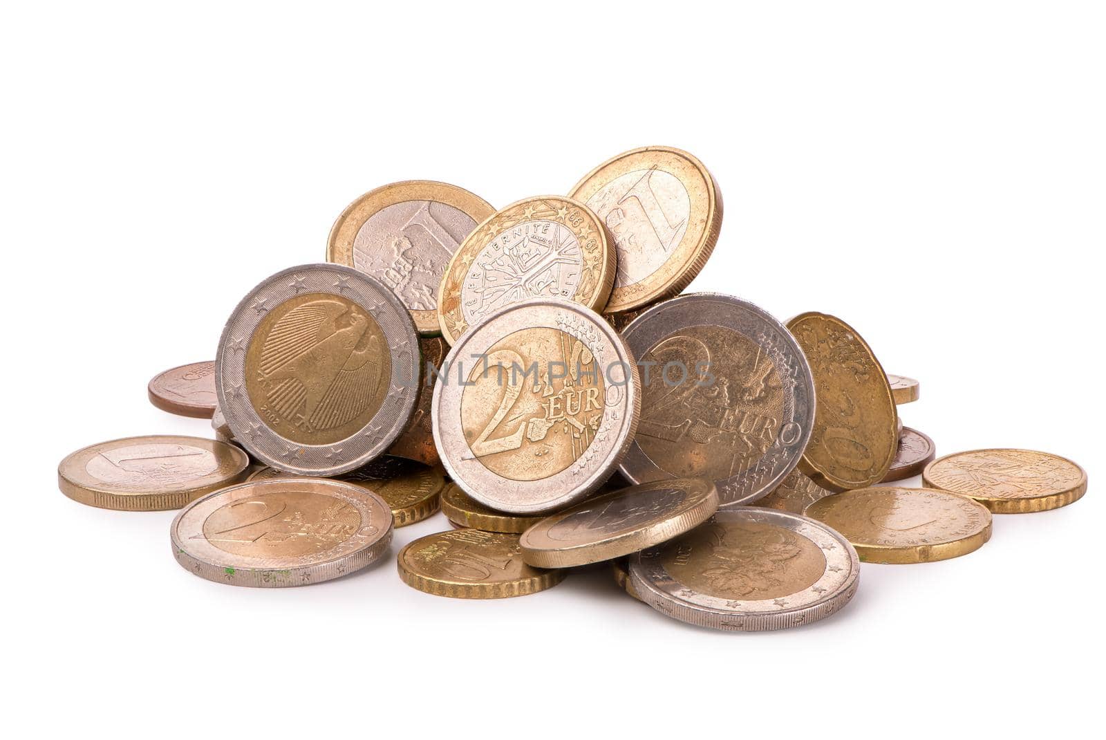 Euro cent coins isolated on white background