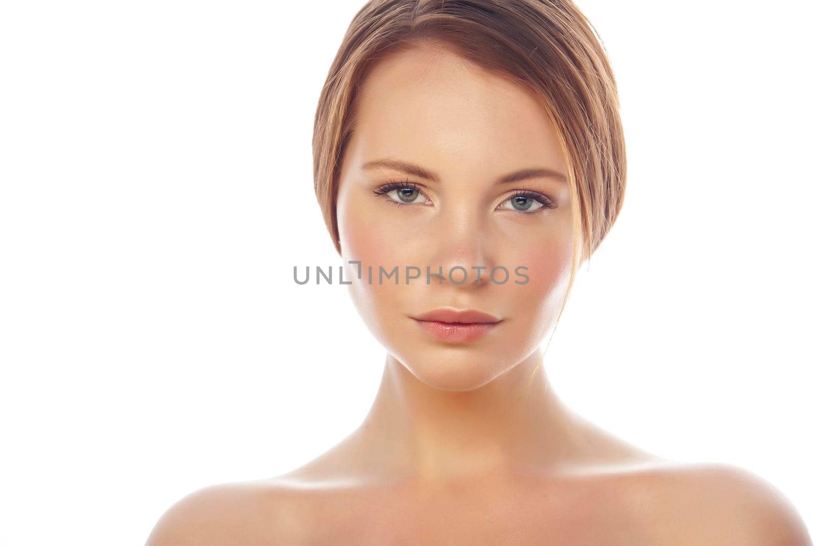 spa picture attractive lady young red hair isolated on white close up