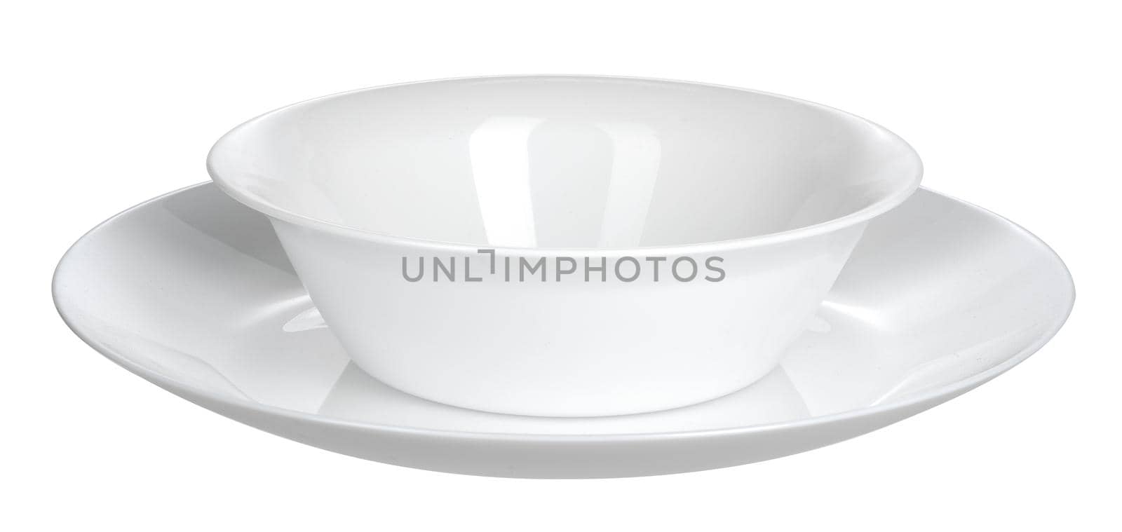 Ceramic white bowl isolated on white background. Close up.