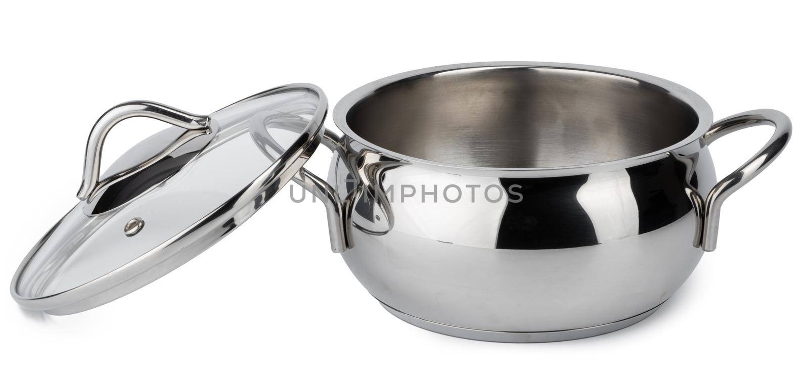 New metal cooking pot isolated on white by Fabrikasimf