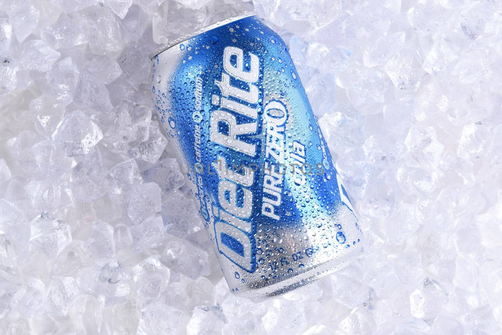 A can of Diet Rite Pure Zero Cola on ice. Diet Rite is a brand of no-calorie soft drinks originally distributed by the RC Cola company by sCukrov