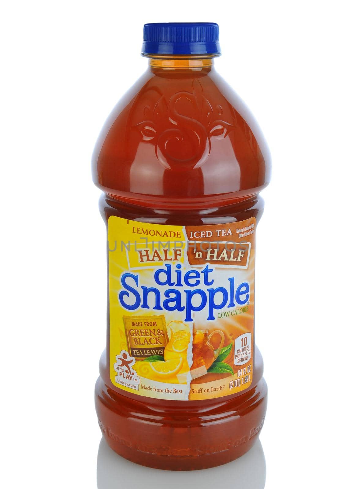 IRVINE, CA - January 11, 2013: A 64 oz. bottle of  Diet Snapple Half 'n Half. The popular half lemonade and half iced tea mixture is one of the brands most popular drinks.