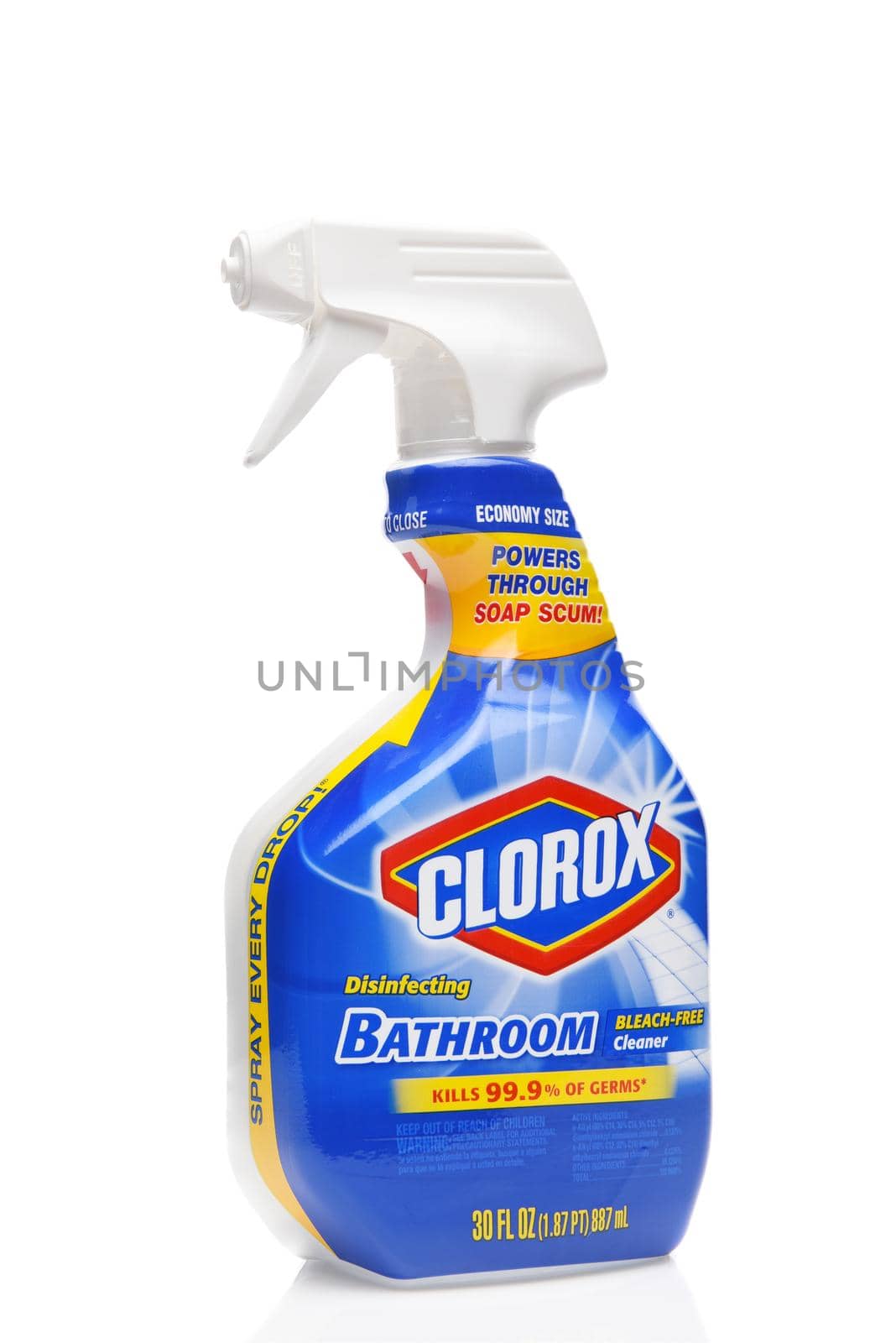 IRVINE, CALIFORNIA - AUGUST 20, 2019: A plastic spray bottle of Clorox Disinfecting Bathroom Cleaner. 