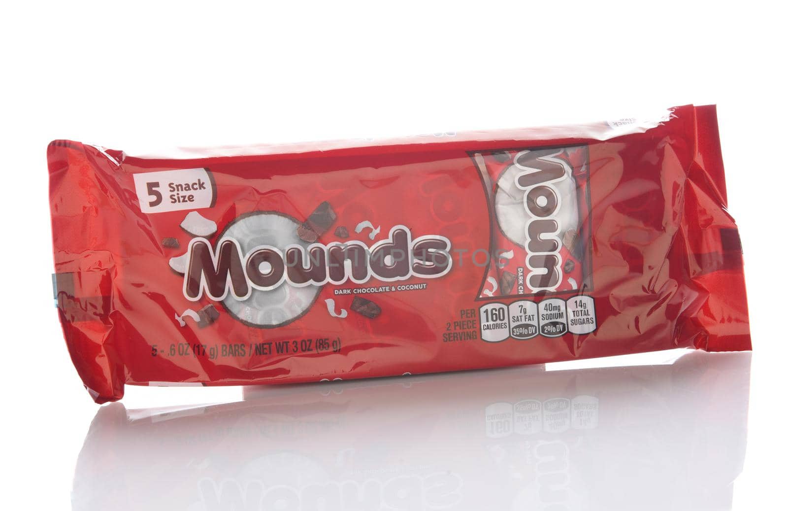 IRVINE, CALIFORNIA - 9 OCT 2019: A package of 5 Snack Size Mounds Candy Bars.