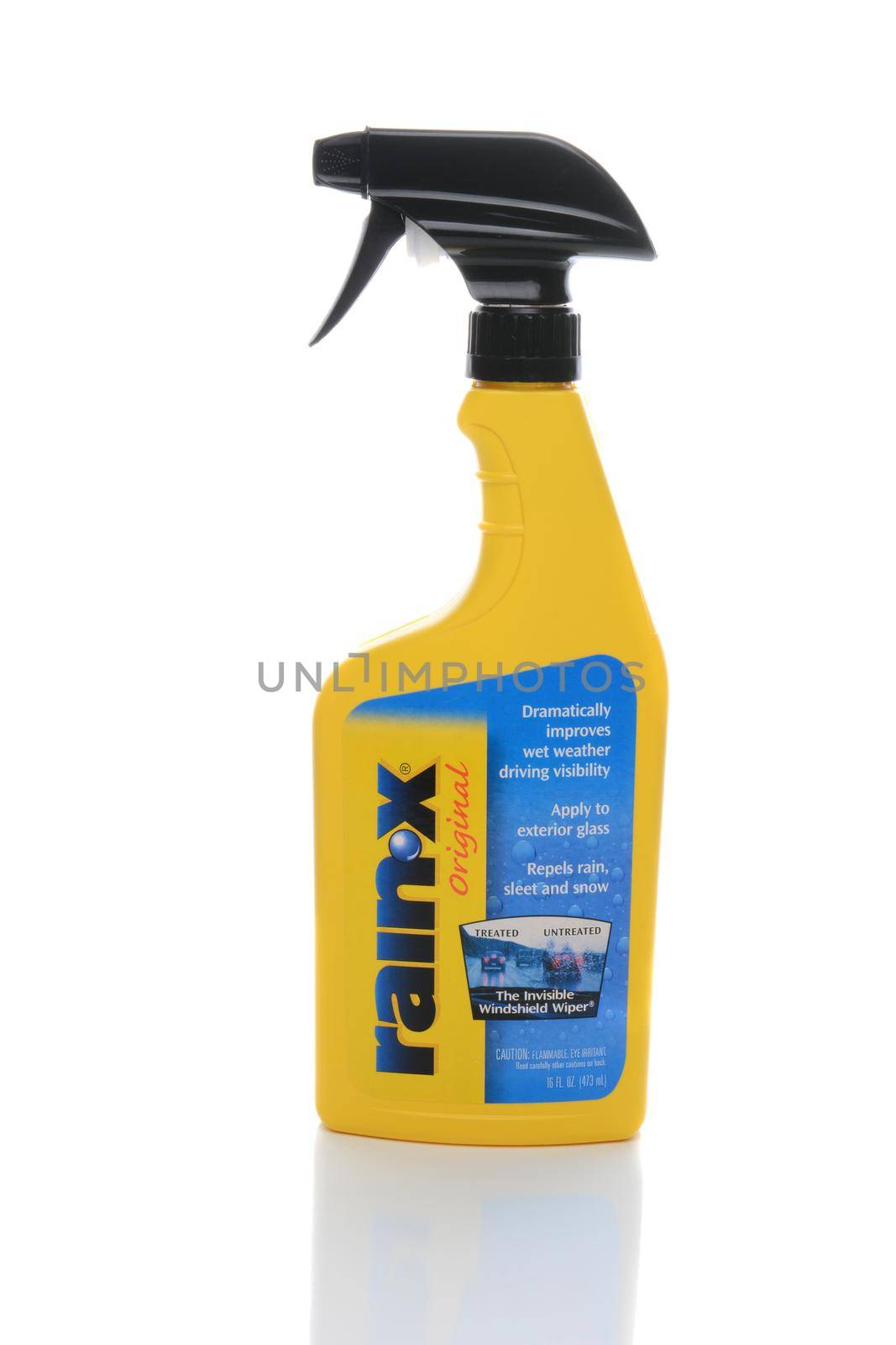 IRVINE, CA - FEBRUARY 19, 2015: Rain-X windshield treatment. The product when applied to car windshields causes water to bead on the glass increasing the drivers visibility.