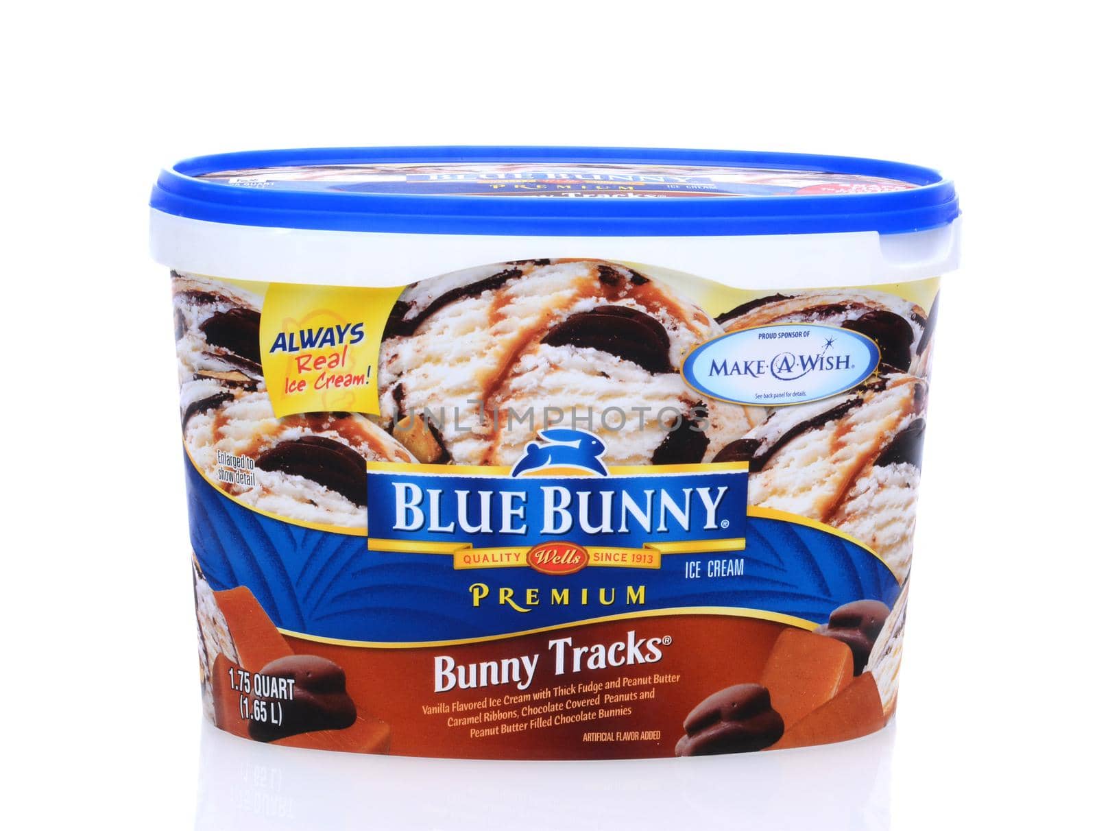 IRVINE, CA - May 14, 2014: A 1.75 quart carton of Blue Bunny Bunny Tracks Ice Cream. From Wells Enterprises, Inc. is the largest family-owned ice cream manufacturer in the United States