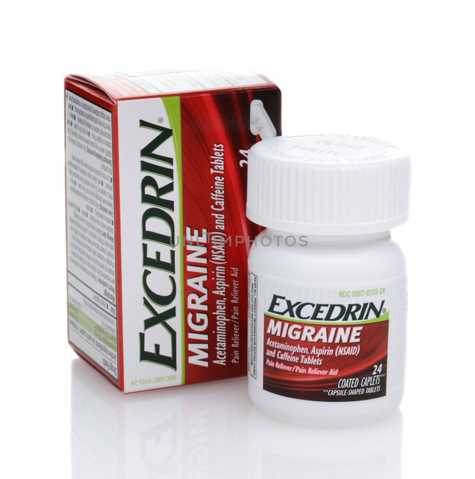 IRVINE, CA - JUNE 23, 2014: A Bottle of Excedrin MIgraine Pain Reliever.  Excedrin MIgraine was the first migraine headache medication available to consumers without a prescription.