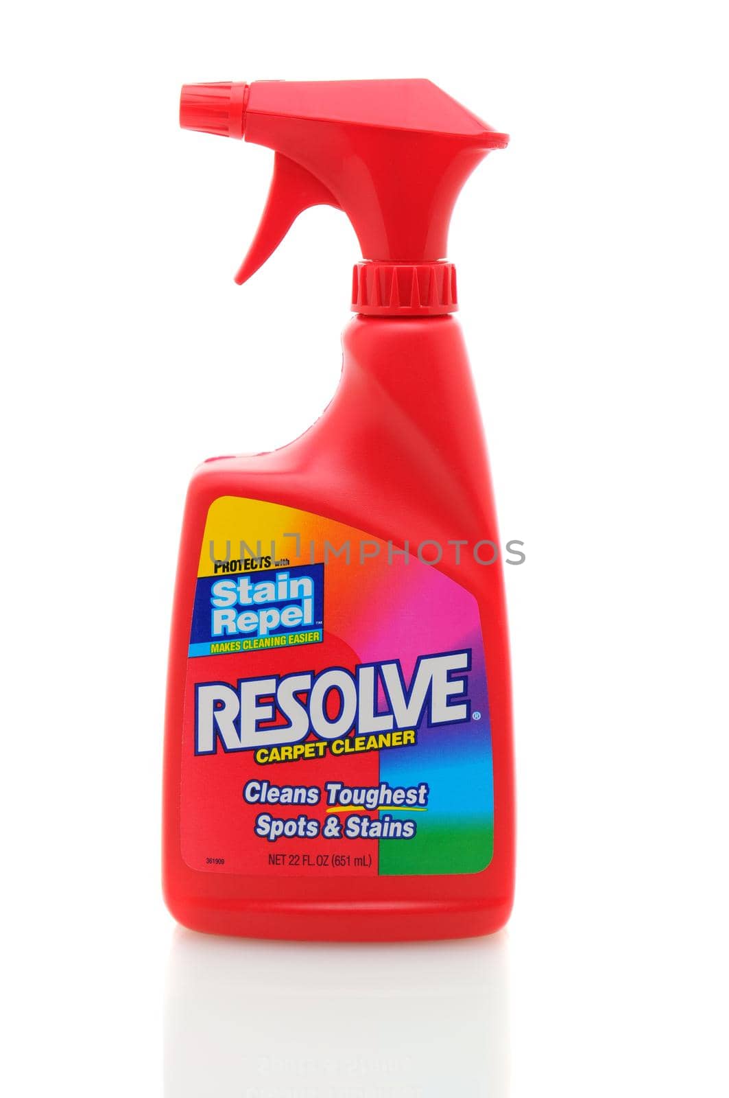 IRVINE, CA, JAN 31, 2011: Single 22oz bottle of Resolve Carpet Cleaner on a white background.