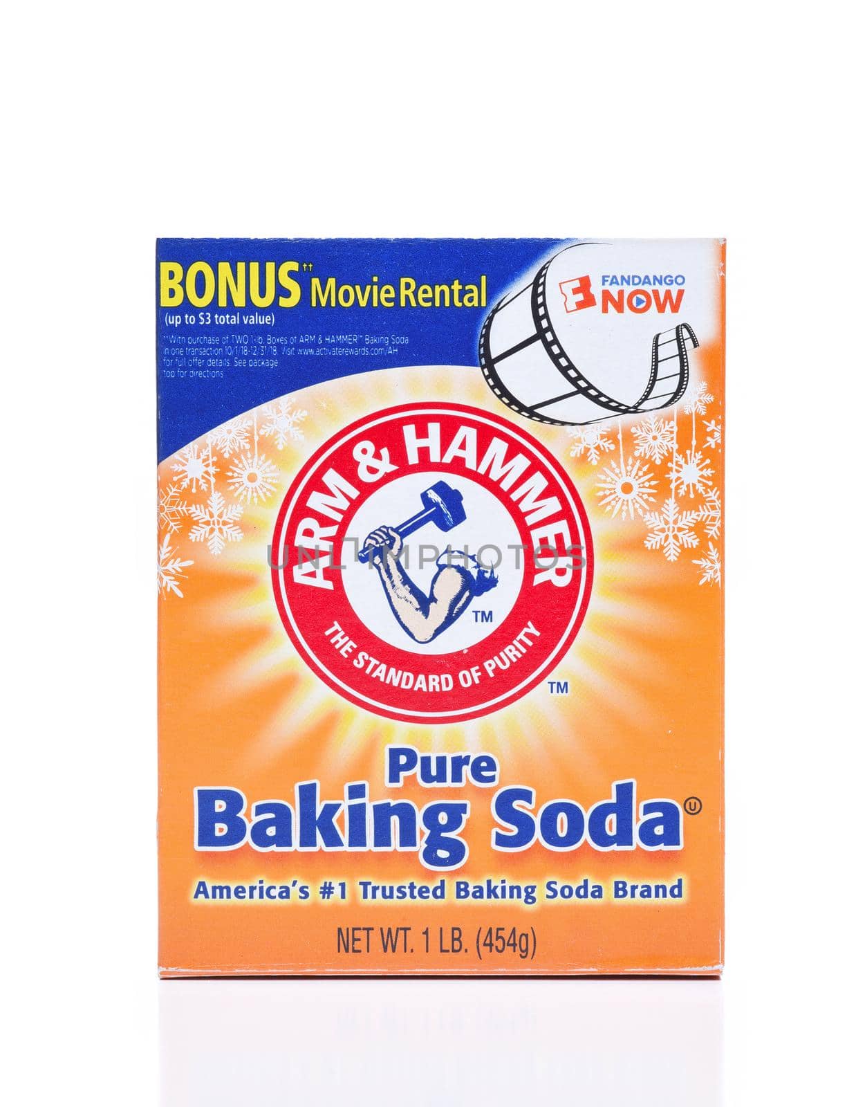 IRVINE, CALIFORNIA - DEC 4, 2018: A box of Arm and Hammer Baking Soda cleans, freshens and deodorizes, and has countless personal care and household uses.