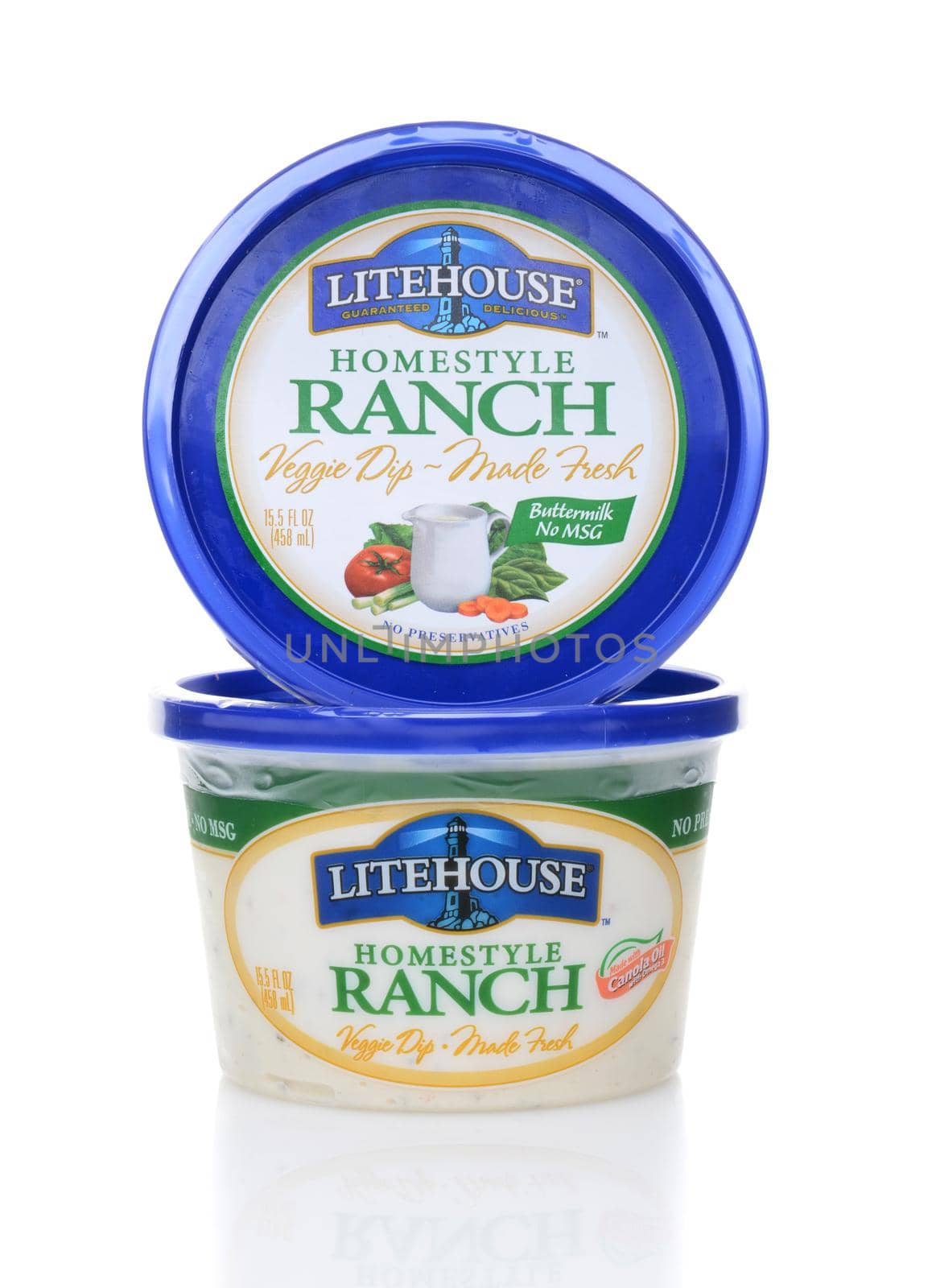 IRVINE, CA - JUNE 23, 2014: Two Containers of Lighthouse Homestyle Ranch Dip. Lighthouse produces over 40 flavors of dressings, dips, marinades, salsas and fresh herbs.
