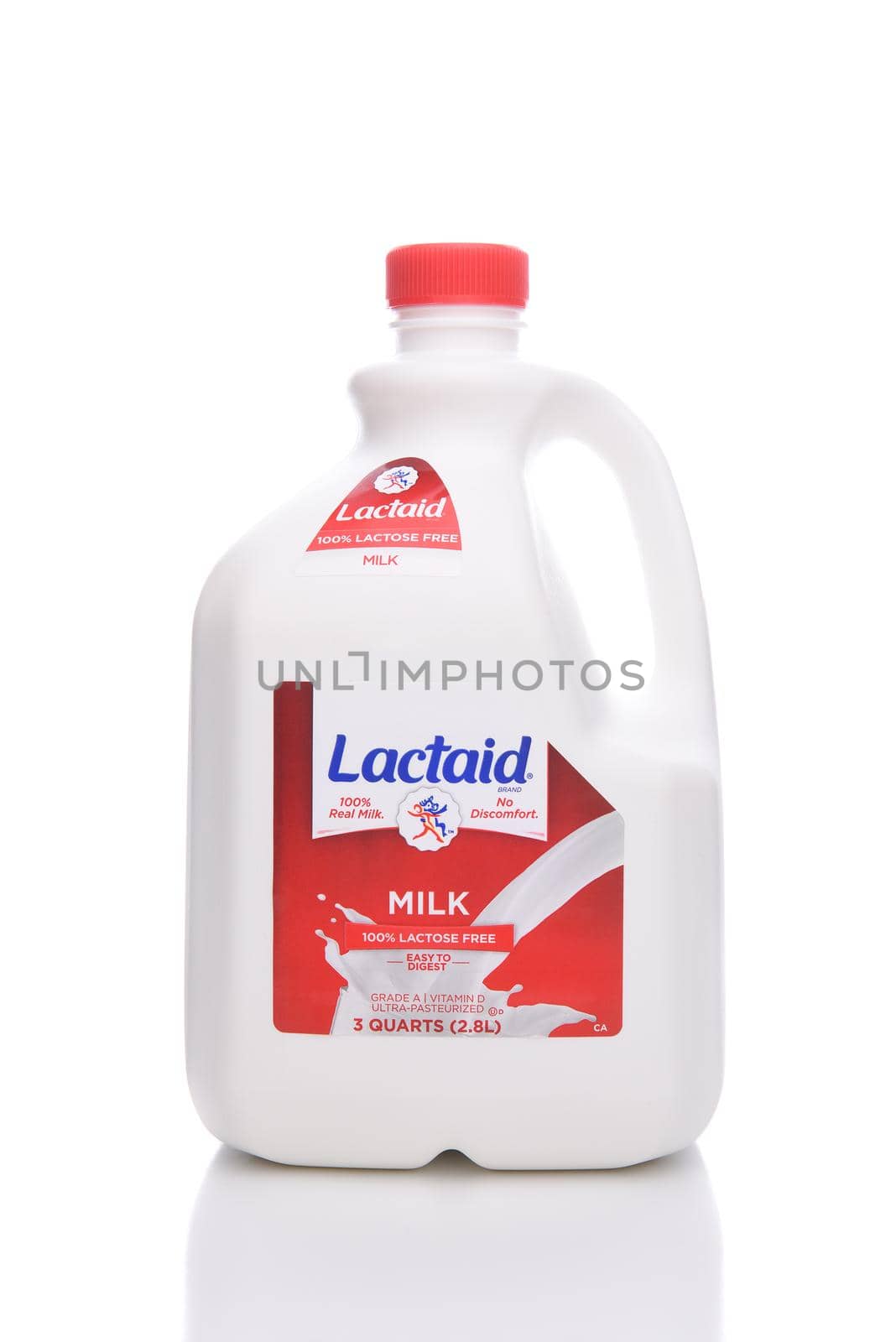IRVINE, CALIFORNIA - JANUARY 22, 2017: A 3 Quart Bottle of Lactaid Lactose Free Milk. Lactaid makes a full line of lactose free dairy products that can be enjoyed without stomach discomfort.
