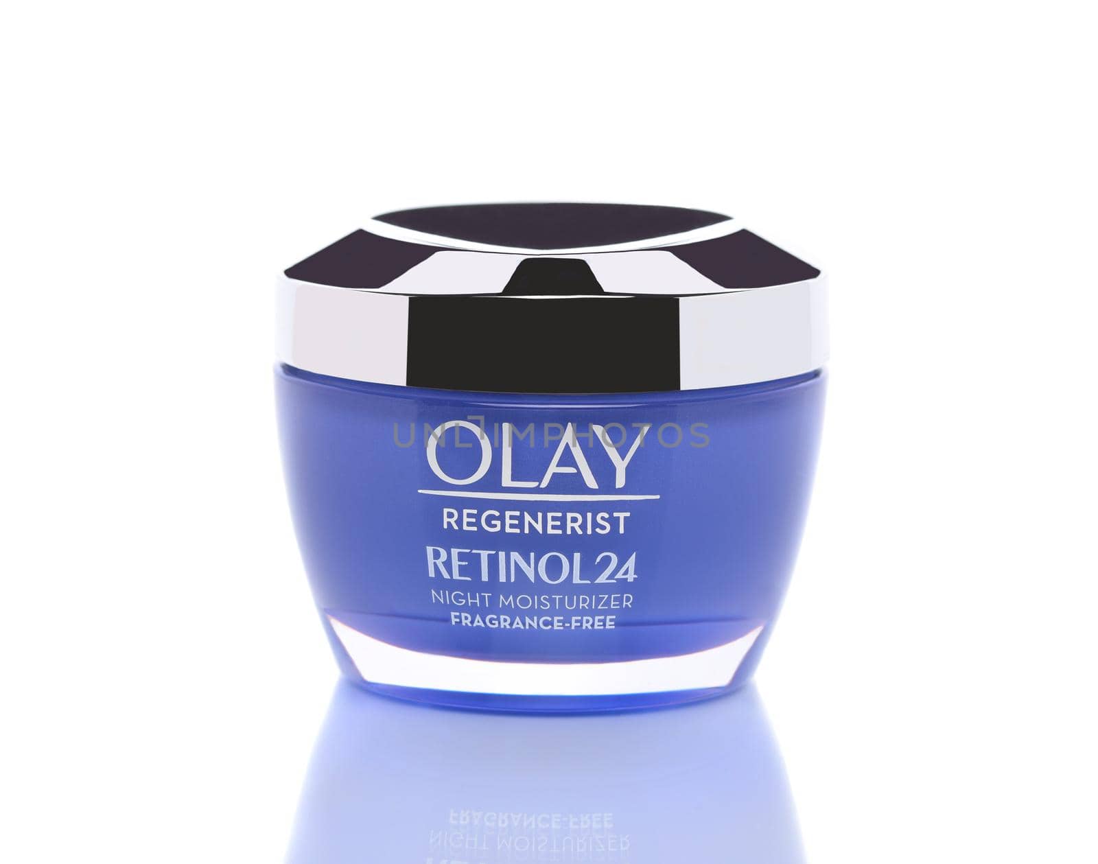 IRVINE, CALIFORNIA - 8 APRIL 2020: A jar of Olay Regenerist Retinol24 night moisturizer face cream. 