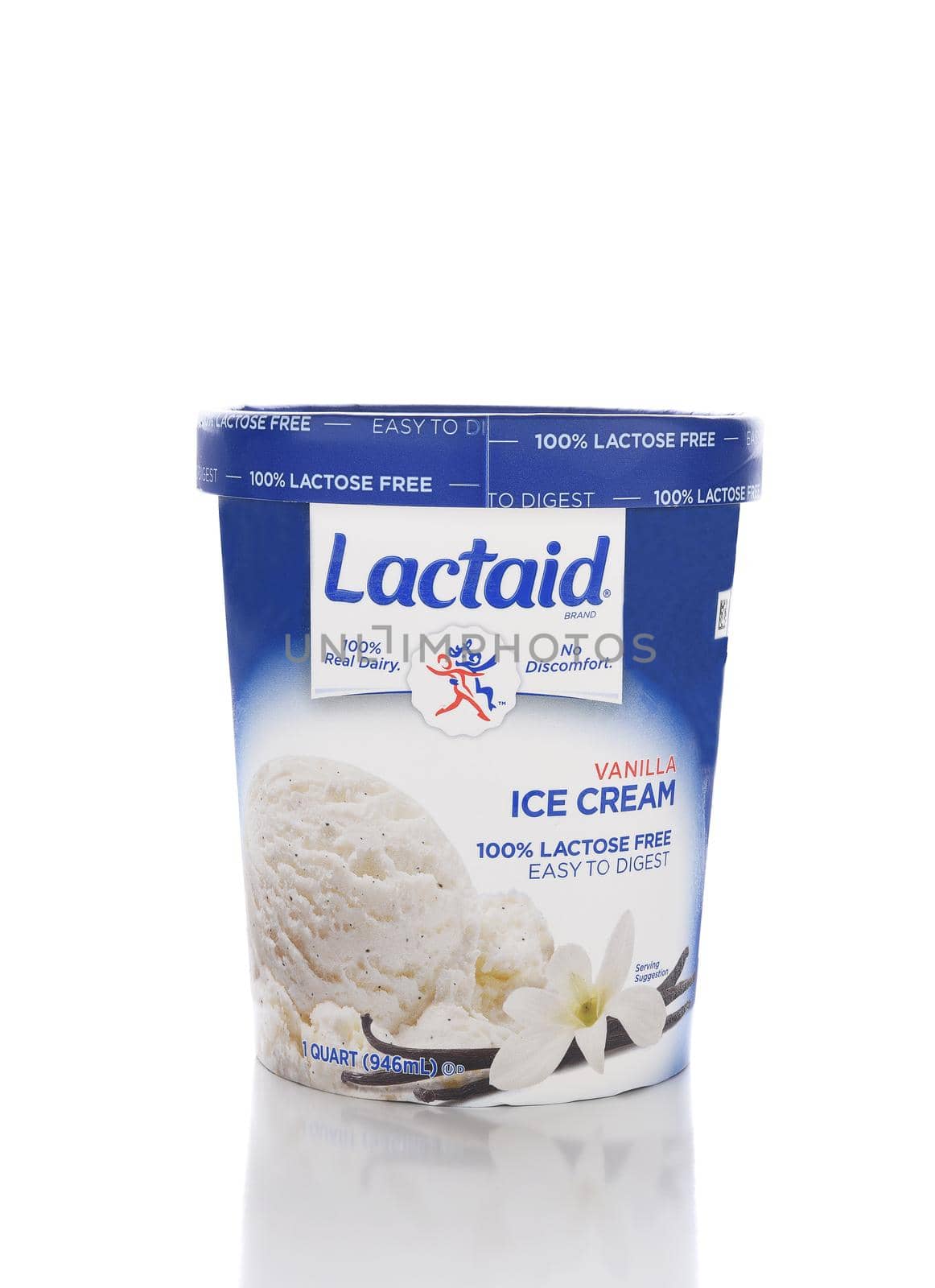 IRVINE, CALIFORNIA - NOVEMBER 16, 2016: A  carton of Lactaid Lactose Free Vanilla Ice Cream. Lactaid makes a full line of lactose free dairy products that can be enjoyed without stomach discomfort.