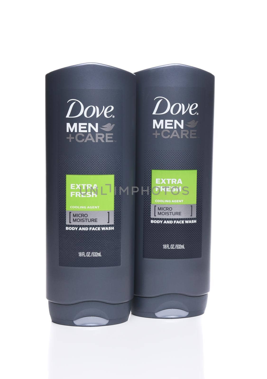 IRVINE, CA - SEPTEMBER 22, 2017: Dove Men + Care Extra Fresh Body and Face Wash. Dove is a personal care brand owned by Unilever.