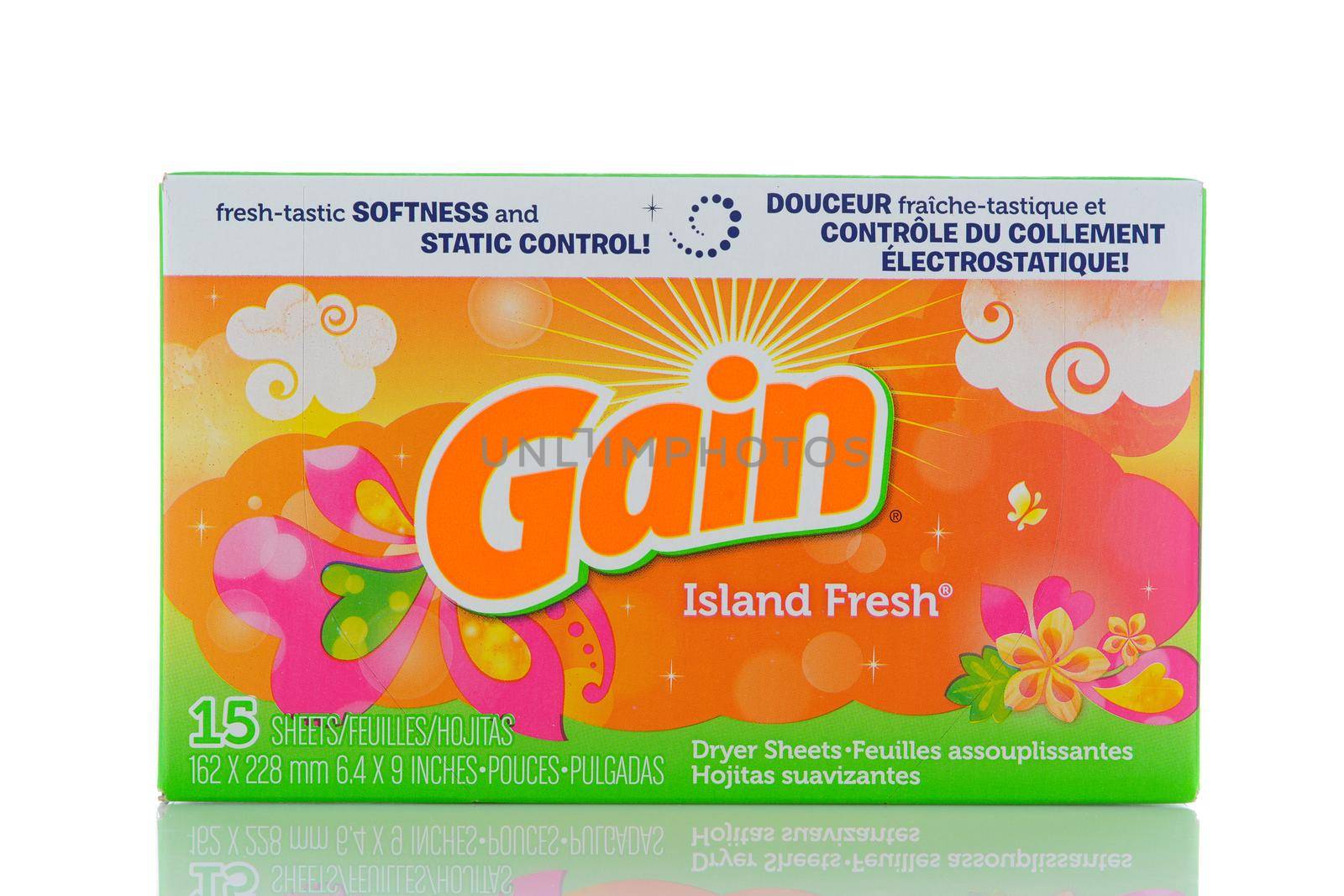IRVINE, CALIF - SEPT 12, 2018: Gain Island Fresh Dryer Sheets from Proctor and Gamble.