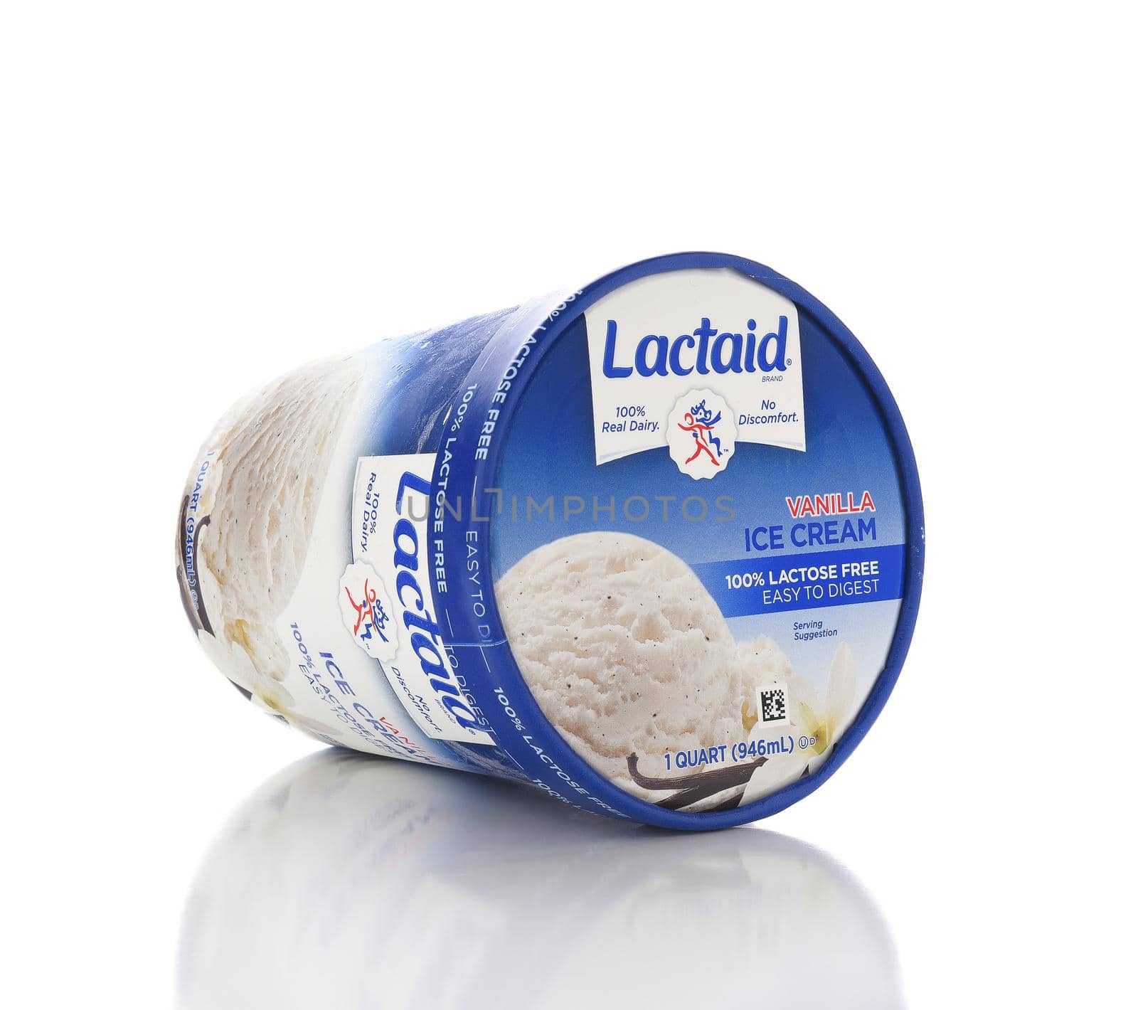 IRVINE, CALIFORNIA - NOVEMBER 16, 2016: A  carton of Lactaid Lactose Free Vanilla Ice Cream. Lactaid makes a full line of lactose free dairy products that can be enjoyed without stomach discomfort.