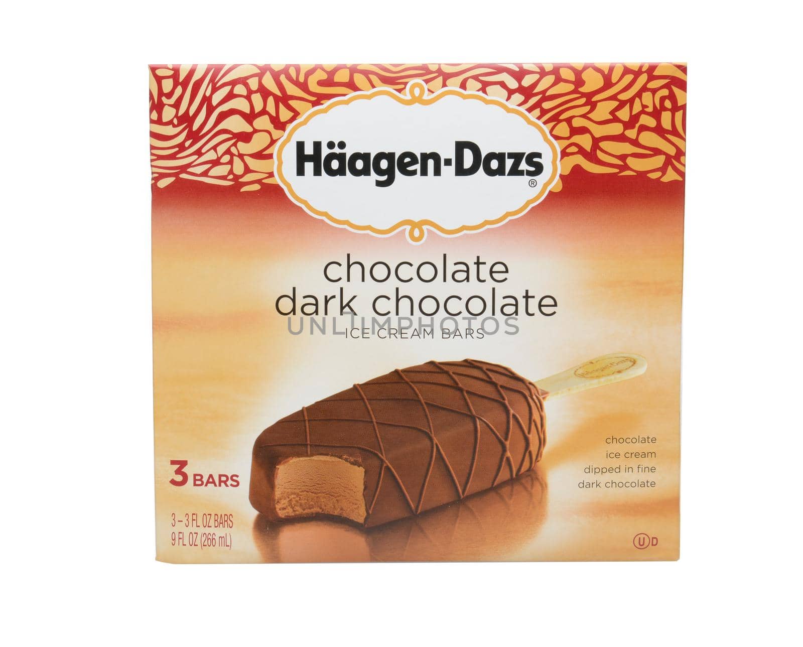 IRVINE, CA - SEPTEMBER 15, 2014: A box of Haagen-Dazs Ice Cream Bars. The brand was established in the Bronx, New York in 1961, with a made up 'Danish-Sounding' name.