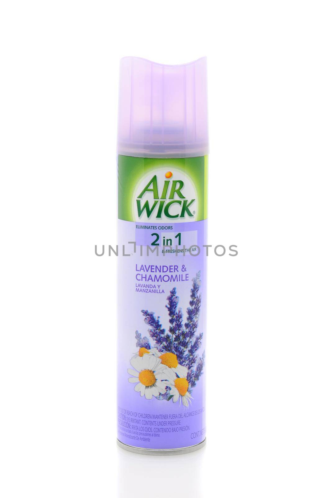 IRVINE, CA - JAN 31, 2011: Single aerosol can of Air Wick Lavender and Chamomile Freshener on a white background