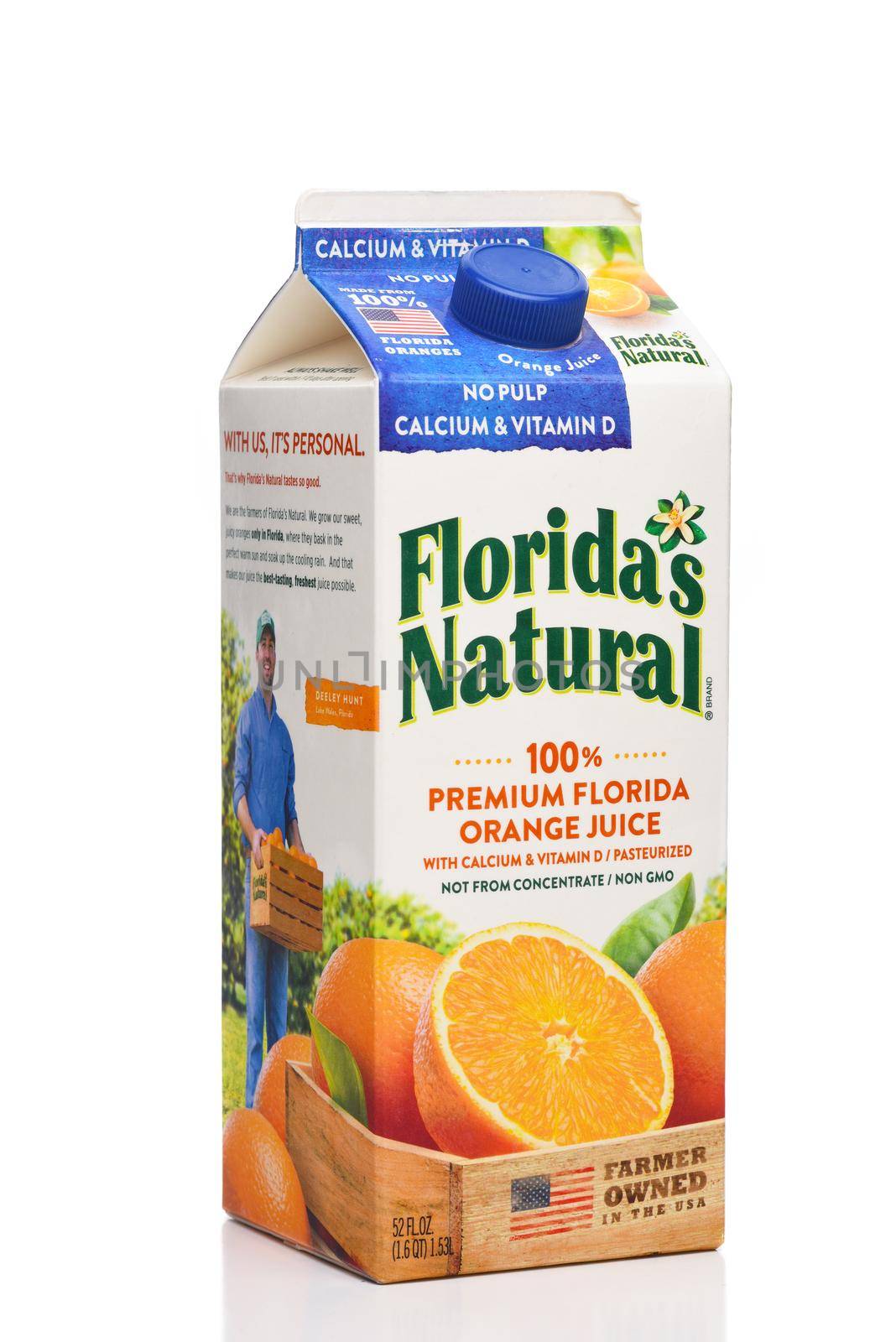 IRVINE, CALIFORNIA - 09 AUG 2020: A carton of Floridas Natural Orange Juice, No Pulp with Calcium and Vitamin D.  by sCukrov