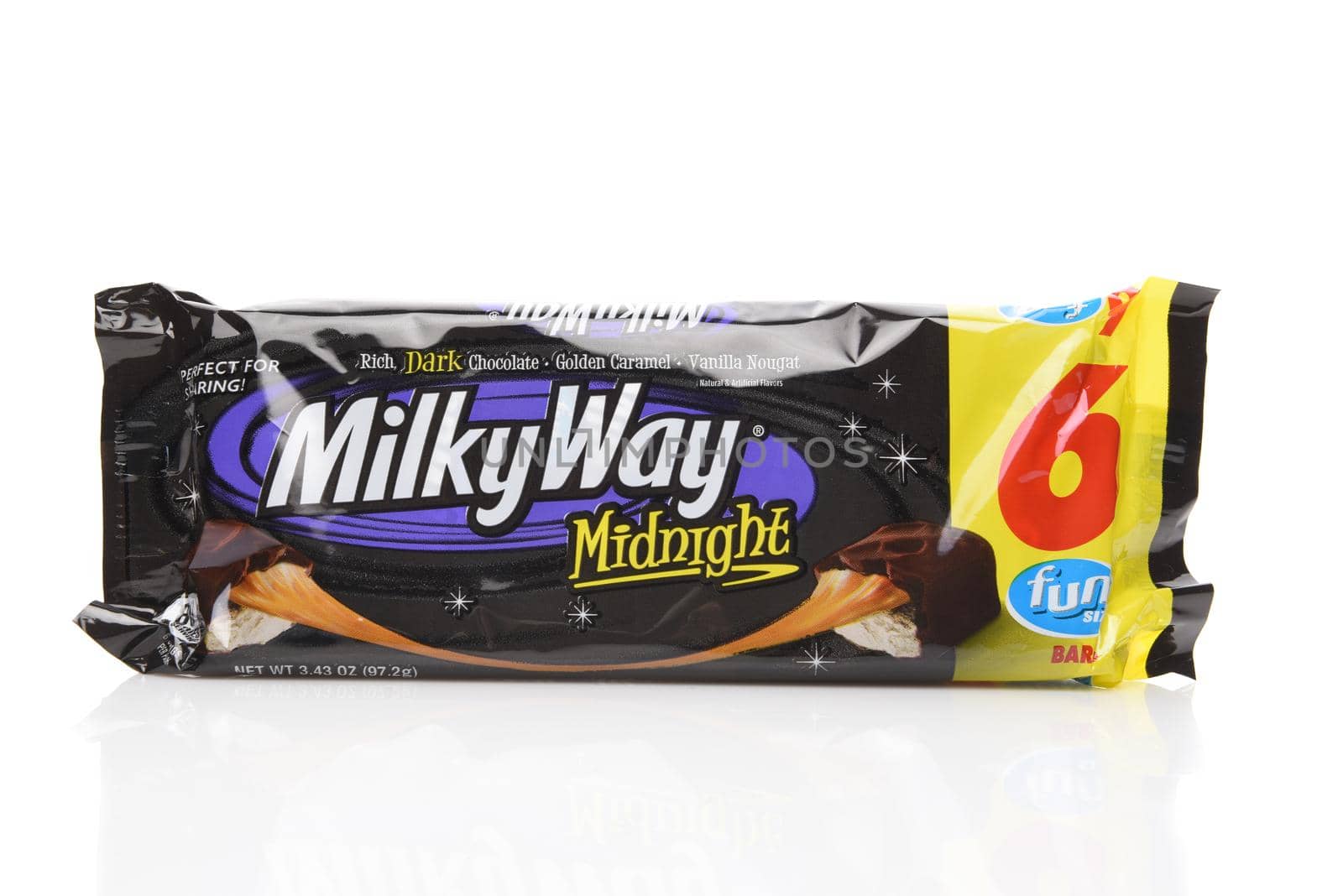 IRVINE, CALIFORNIA - AUGUST 14, 2019: A package of Fun Size Milky Way Midnight candy bars. 