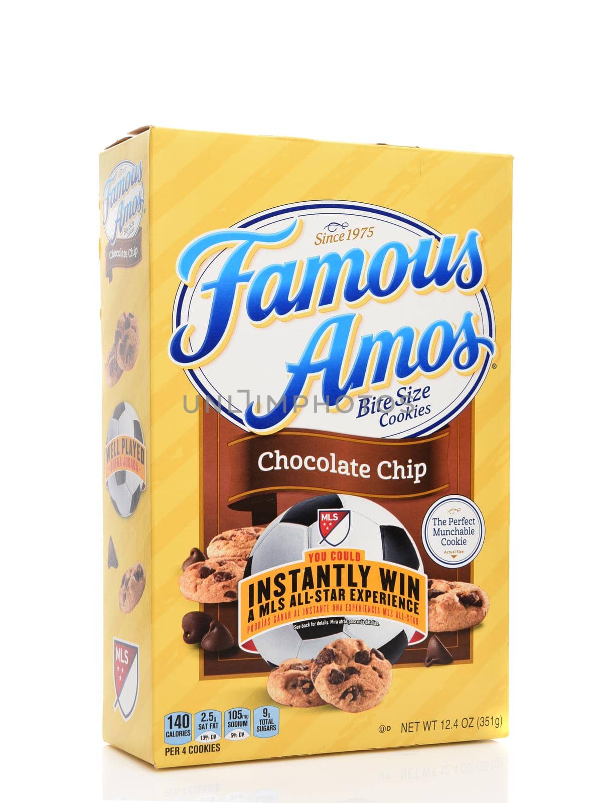 IRVINE, CALIFORNIA - AUGUST 14, 2019: A box of Famous Amos bite size chocolate chip cookies. 