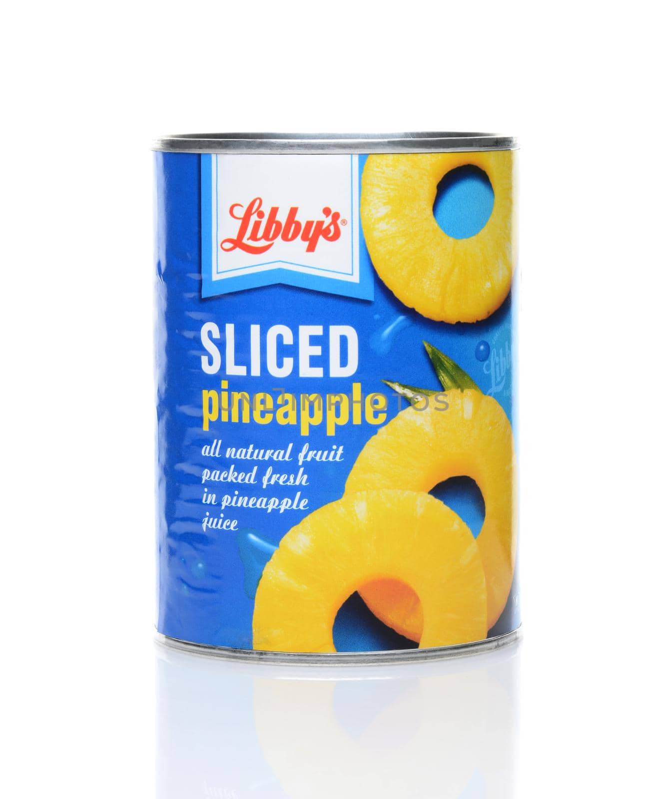 IRVINE, CA - JUNE 23, 2014: A can of Libby's Sliced Pineapple. Libby's, founded in 1869, is a U.S. based food company known for its canned food.