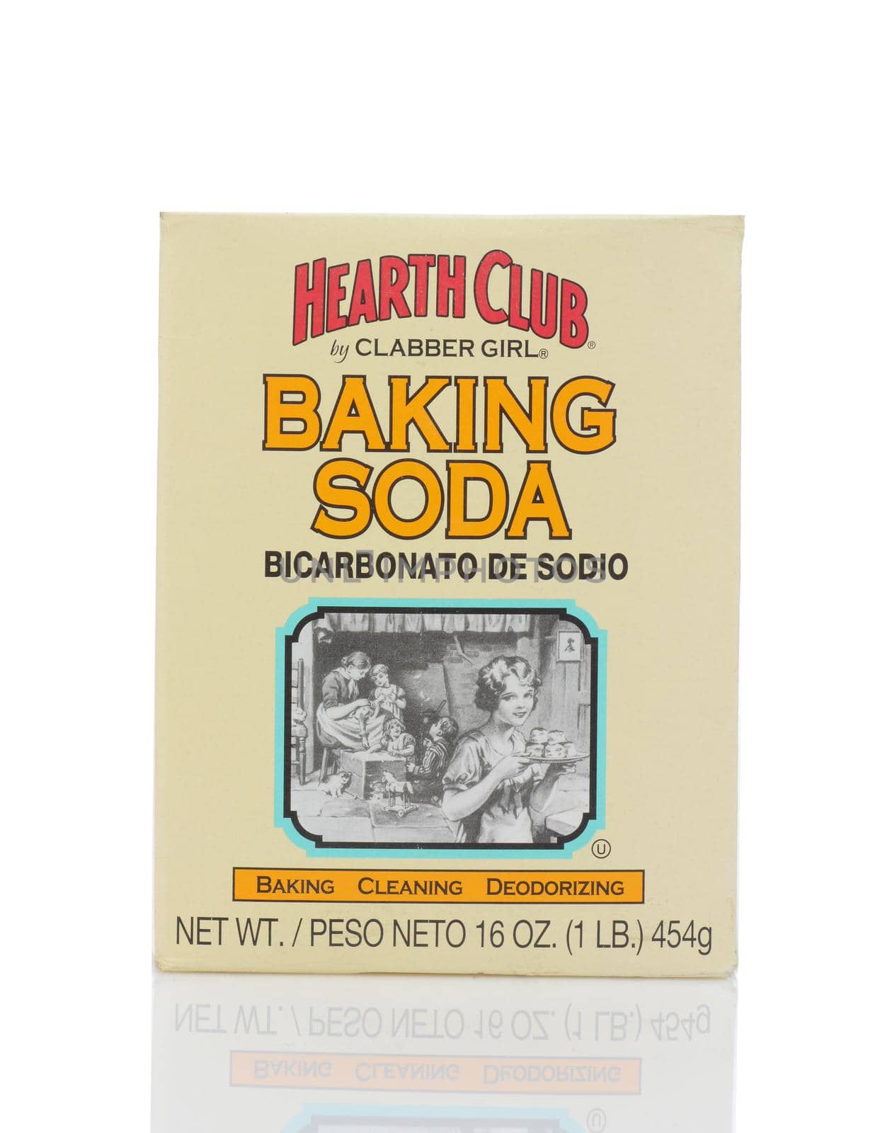 IRVINE, CALIFORNIA - MAY 22, 2019:  A box of Hearth Club Baking Soda from Clabber Girl. Sodium bicarbonate is used for baking, cleaning and deodorizing. 