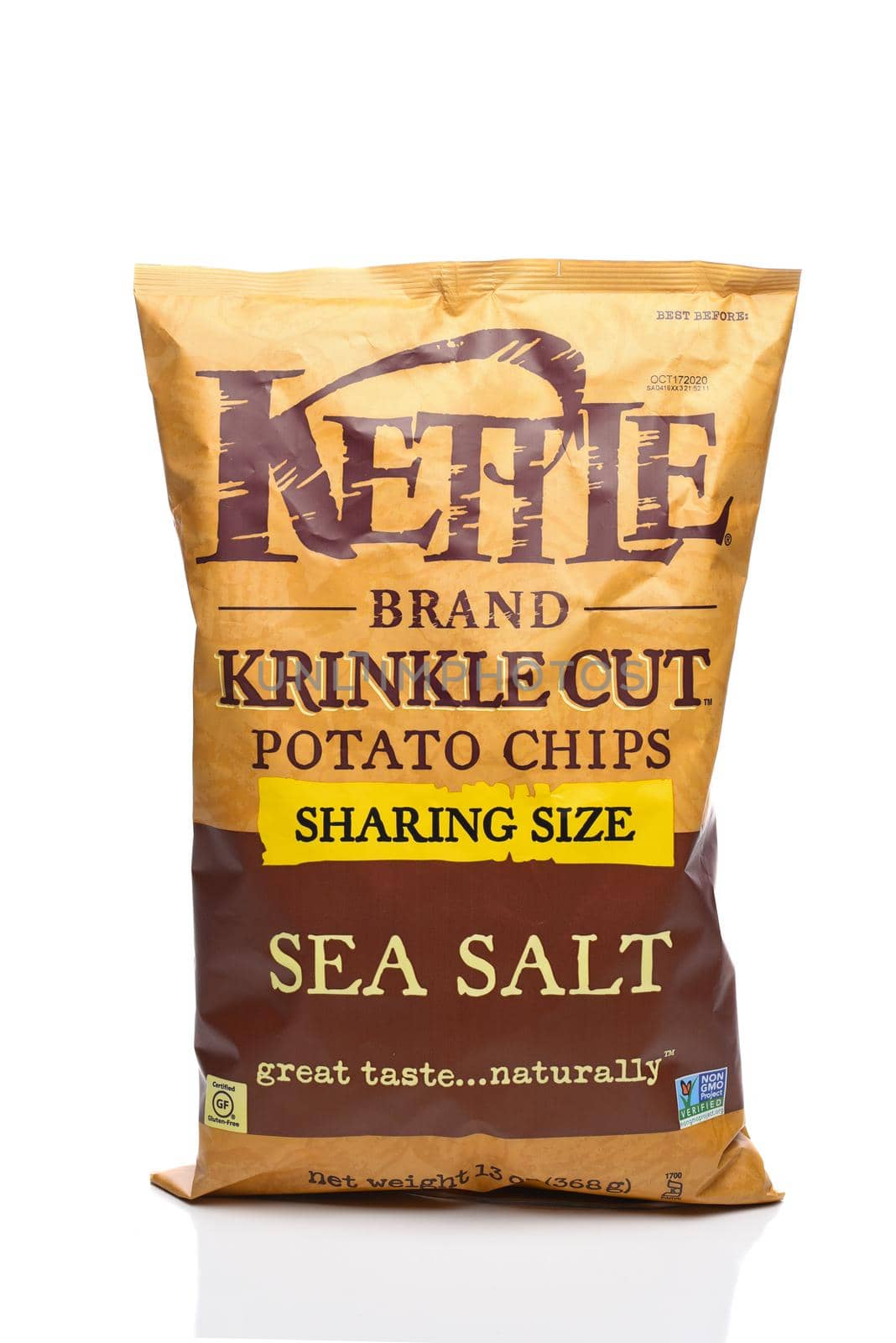 IRVINE, CALIFORNIA - 25 MAY 2020: A bag of Kettle Brand Krinkle Cut Sea Salt Potato Chips. 