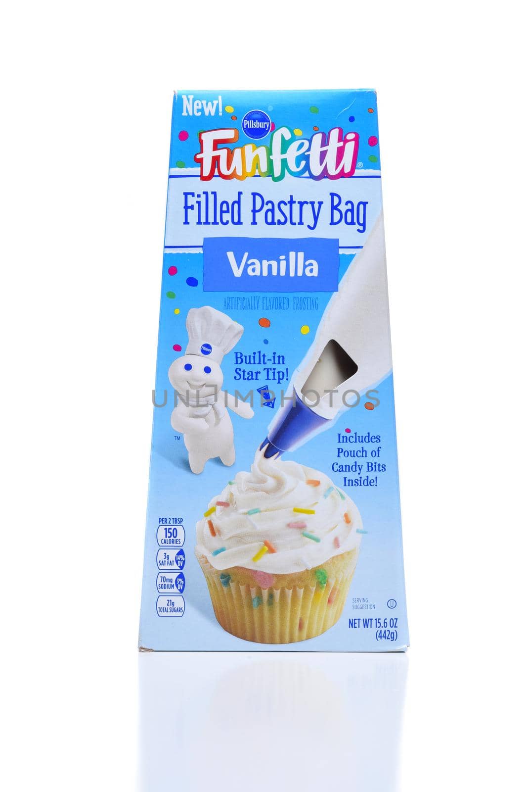 IRVINE, CALIFORNIA - DEC 4, 2018: Pillsbury Filled Pastry Bag Funfetti Vanilla. With a built-in star tip, you can make four distinct designs: stars, rosettes, swirls and waves. 