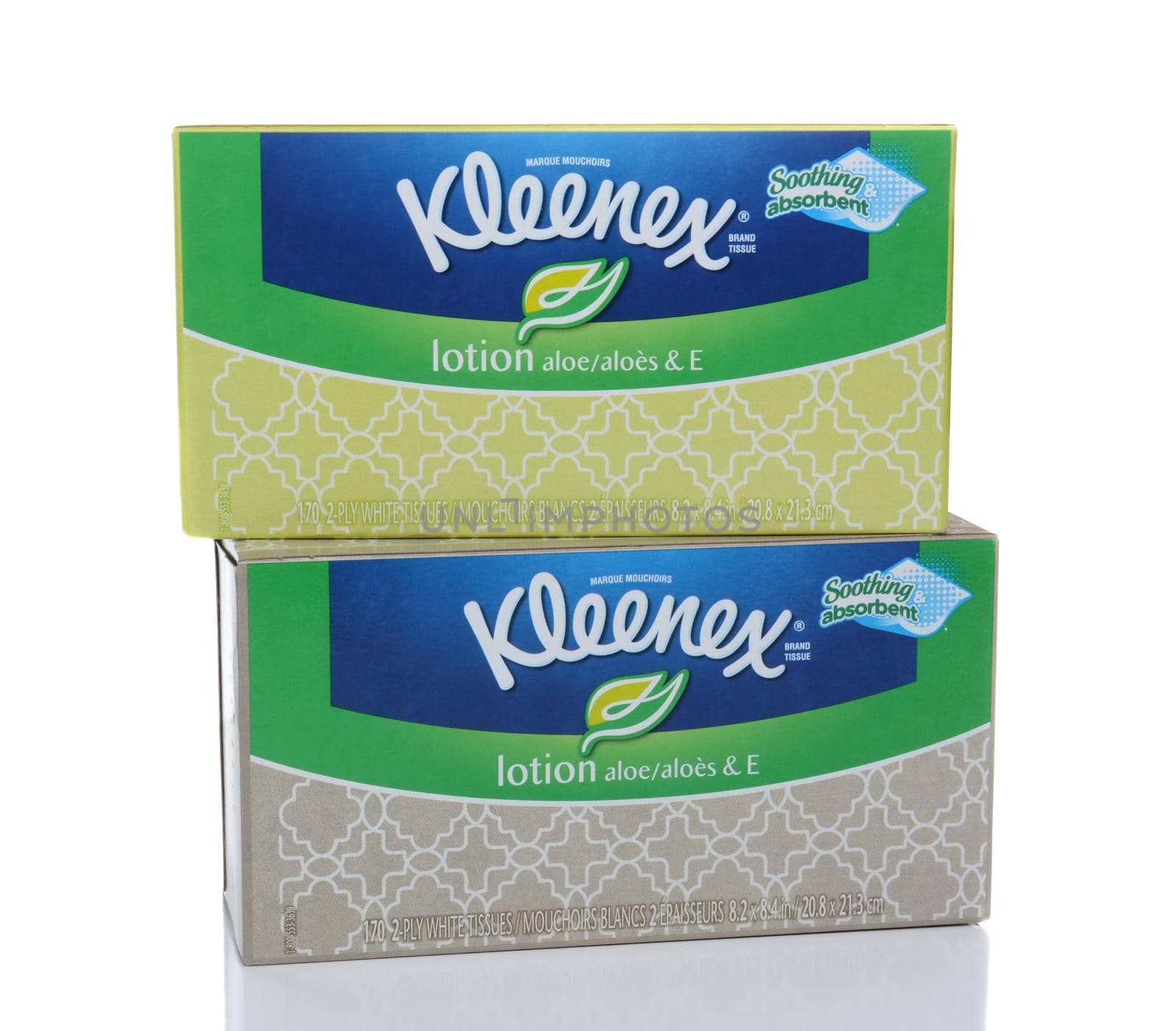 IRVINE, CA - FEBRUARY 19, 2015: Kleenex Tissues with Lotion.  Kleenex is a trademark of Kimberly-Clark Worldwide, Inc. They make a variety of paper products under the brand.