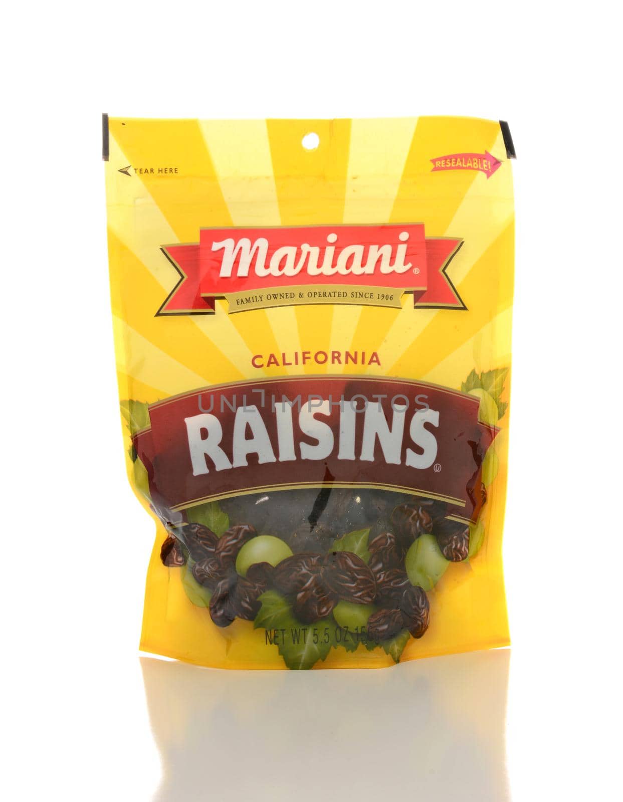 IRVINE, CA - JANUARY 23, 2015: A package of Mariani California Raisins. The Mariani Packing Company has been providing dried fruits for over 100 years.