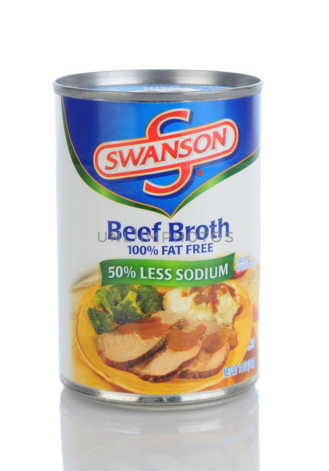 IRVINE, CA - January 11, 2013: A 1.5 ounce can of Swanson Beef Broth. Introuduced in the early 1900's the Swanson brand is currently owned by the Campbell Soup Conpany.