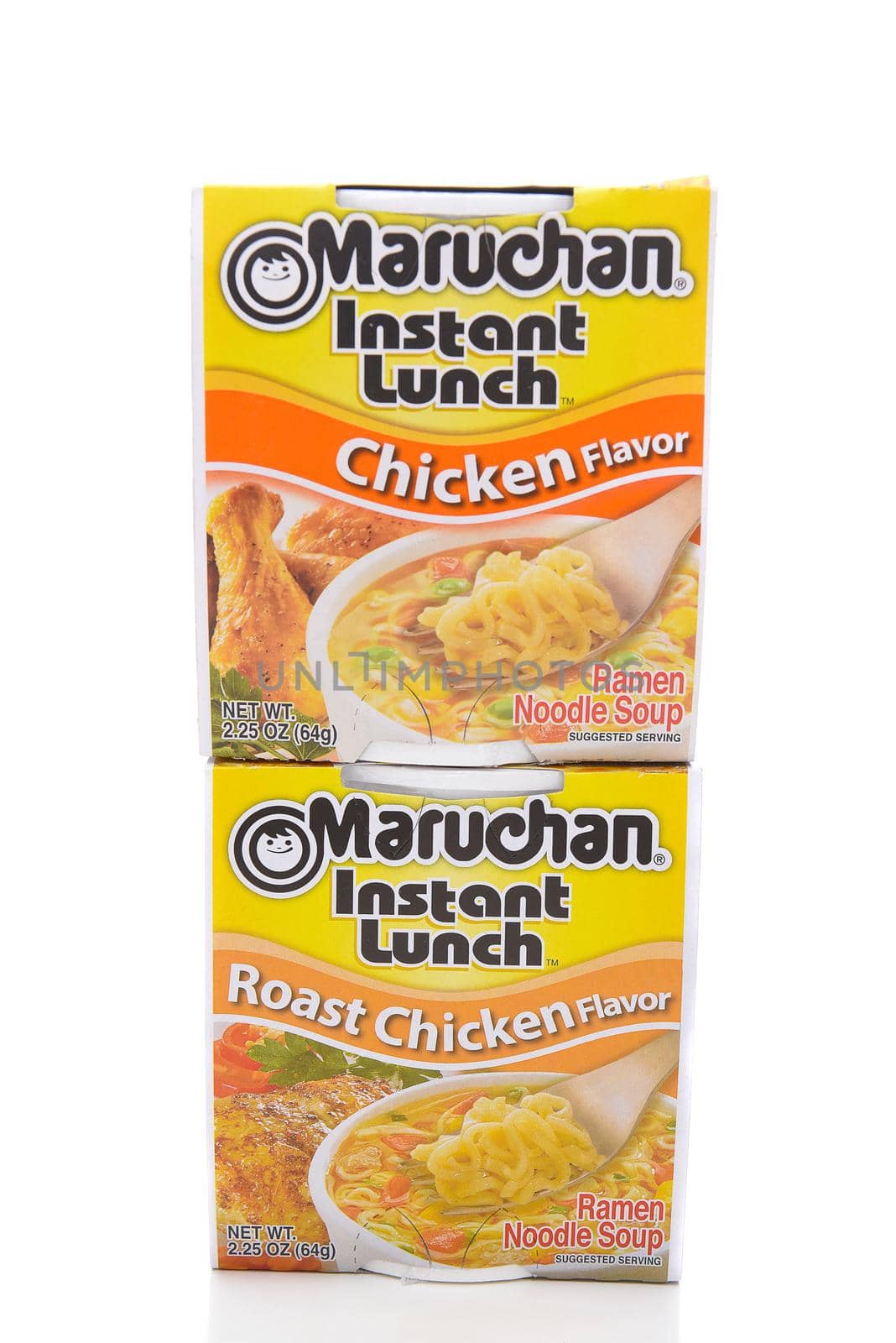 IRVINE, CALIFORNIA - MARCH 10,  2018: Maruchan Instant Lunch two Flavors, Maruchan began making the popular instant lunch in 1961.