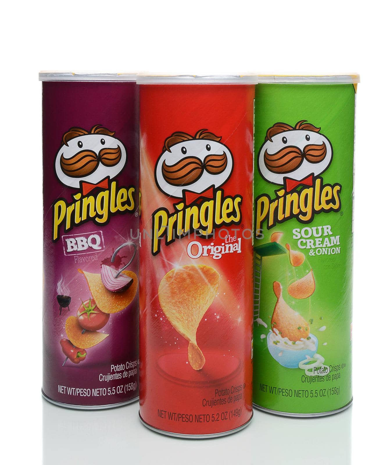 IRVINE, CA - JANUARY 4, 2018: Three Pringles Cans. Pringles ia a brand of potato and wheat based stackable snack chips 