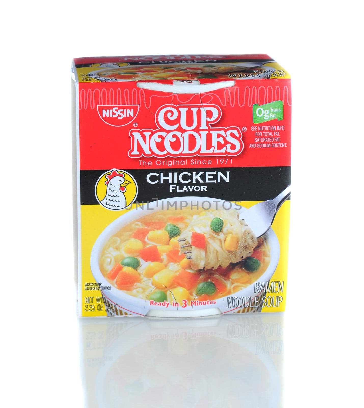 IRVINE, CA - January 21, 2013: A 2.5 ounce package of Cup Noodles Chicken Flavor. Manufactured by Nissin Foods, Cup Noodles has been a favorite ramen noodle since 1971.