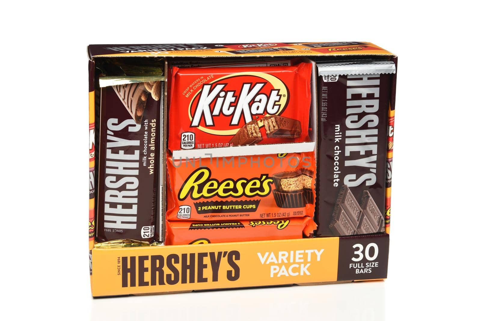 IRVINE, CALIFORNIA - 6 OCT 2020: A 30 count variery pack box of Hershey’s Candy Bars.