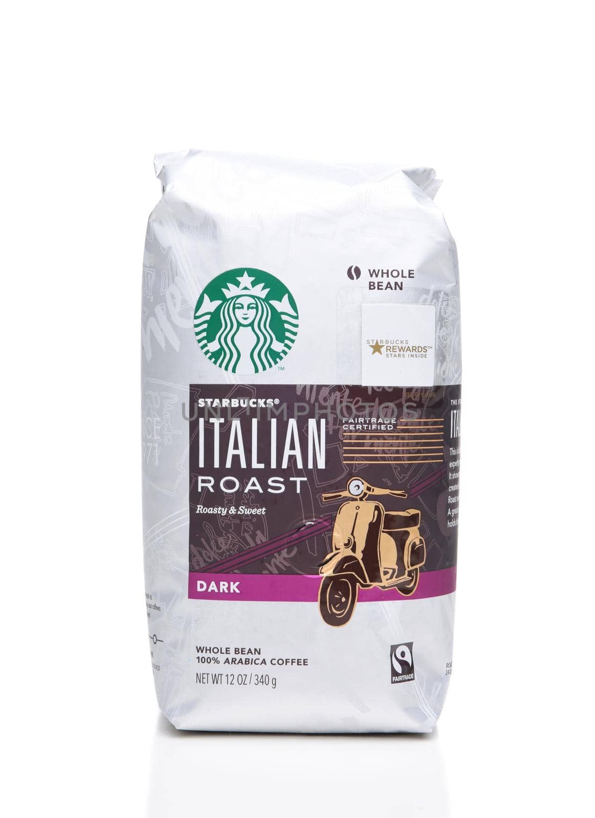 IRVINE, CA - AUGUST 6, 2018: A 40 ounce bag of Starbucks Italian Roast Coffee Beans. Seattle based Starbucks is the largest coffeehouse company in the world, with over 20,000 stores in 62 countries.