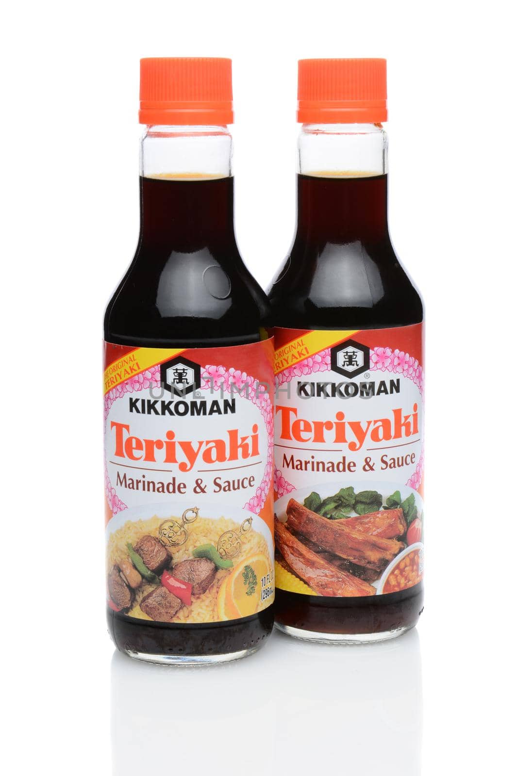 IRVINE, CA - DECEMBER 29, 2014: Two 10 ounce bottles of Kikkoman Teriyaki Marinade and Sauce. Since 1961 Kikkoman has been a leader with their teriyaki flavored blend of soy sauce and spices.