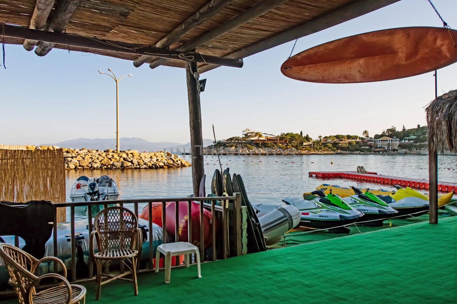 Kusadasi,Aydin,Turkey- July 25,2021.The view from Pinebay holiday village and resort in Kusadasi, in the sea and nature and summer sesason.