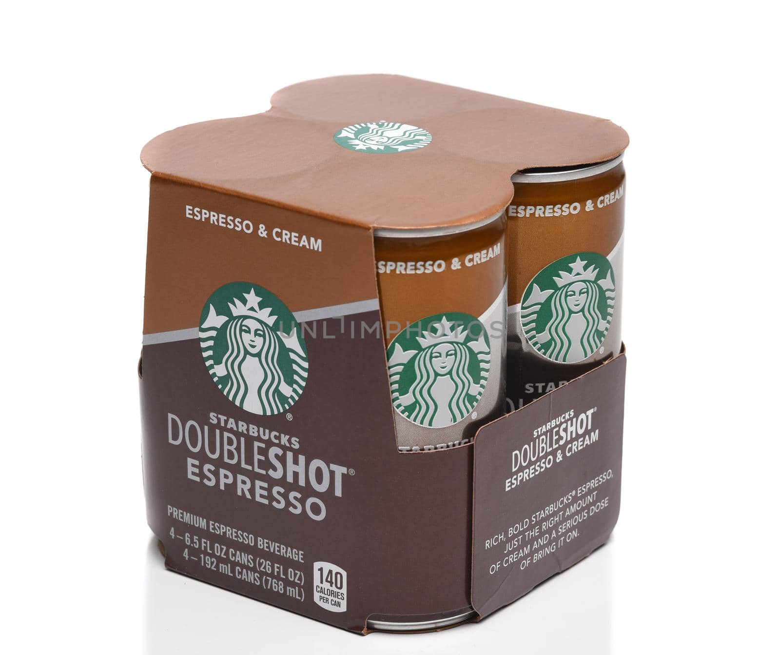 IRVINE, CALIFORNIA - 25 MAY 2020: A 4 can pack of Starbucks DoubleShot Espresso Premium Beverage. 